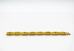 Art Nouveau Style White Diamond Ruby Enamel Yellow Gold Retro Bracelet