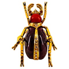 Vintage Art Nouveau Style White Diamond Ruby Red Coral Garnet Yellow Gold Cocktail Ring