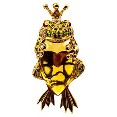 Pendentif « Frog » de style Art nouveau en or jaune avec diamant blanc, tsavorite et citrine