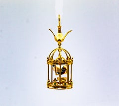 Art Nouveau Style White Diamond Tsavorite Pearl Yellow Gold "Birdcage" Pendant