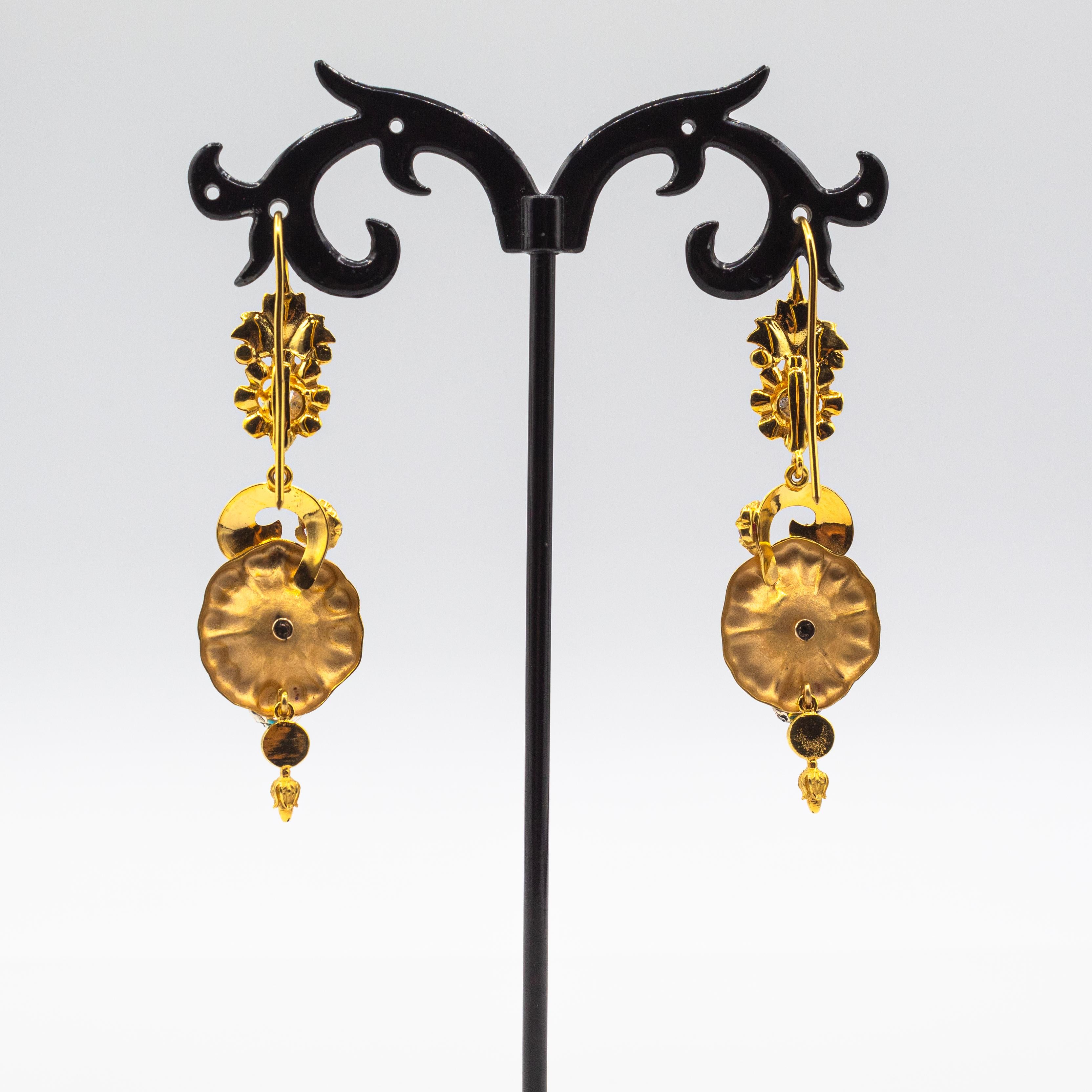 Art Nouveau Style White Diamond Turquoise Ruby Yellow Gold 