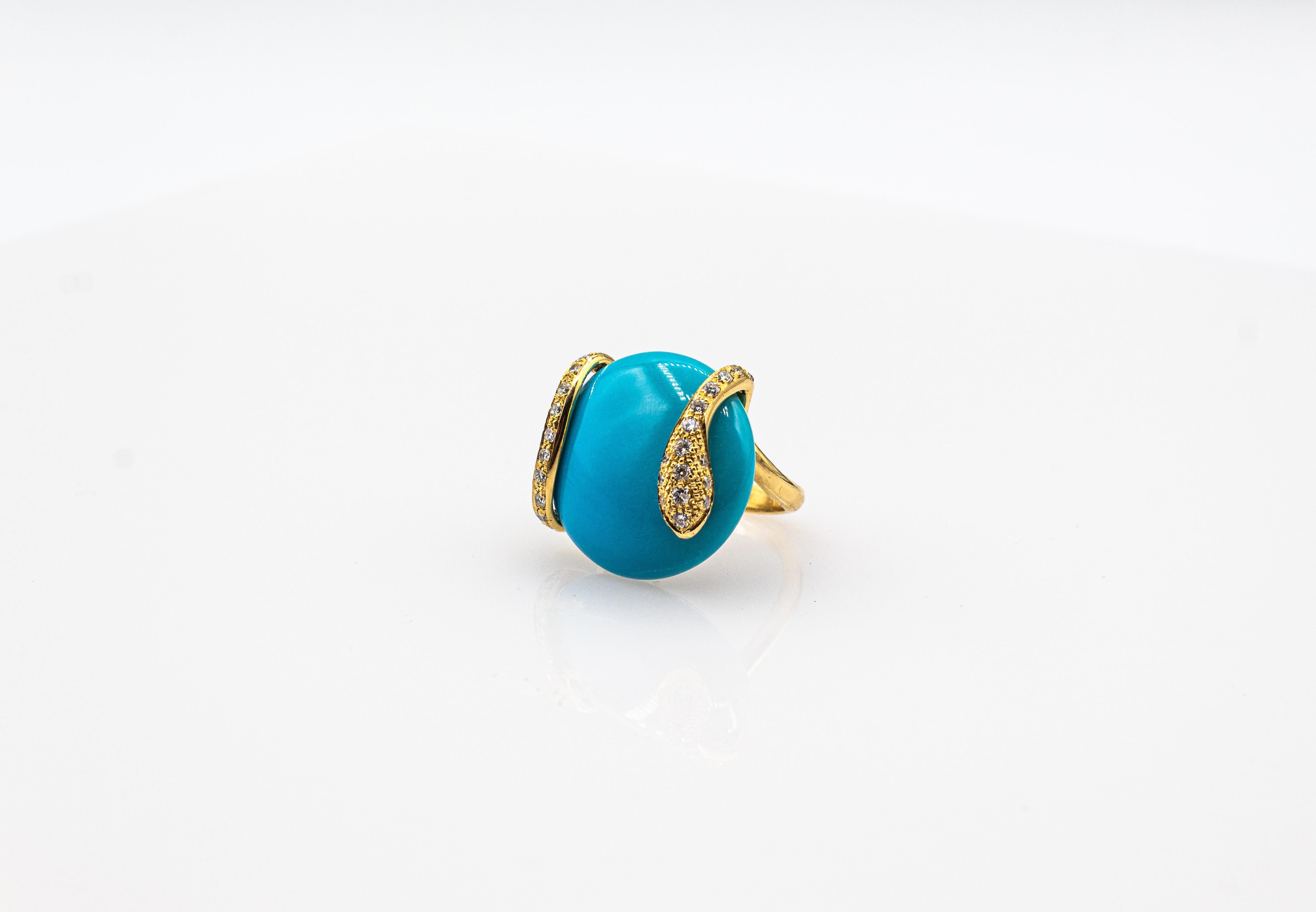 Art Nouveau Style White Diamond Turquoise Yellow Gold Cocktail 