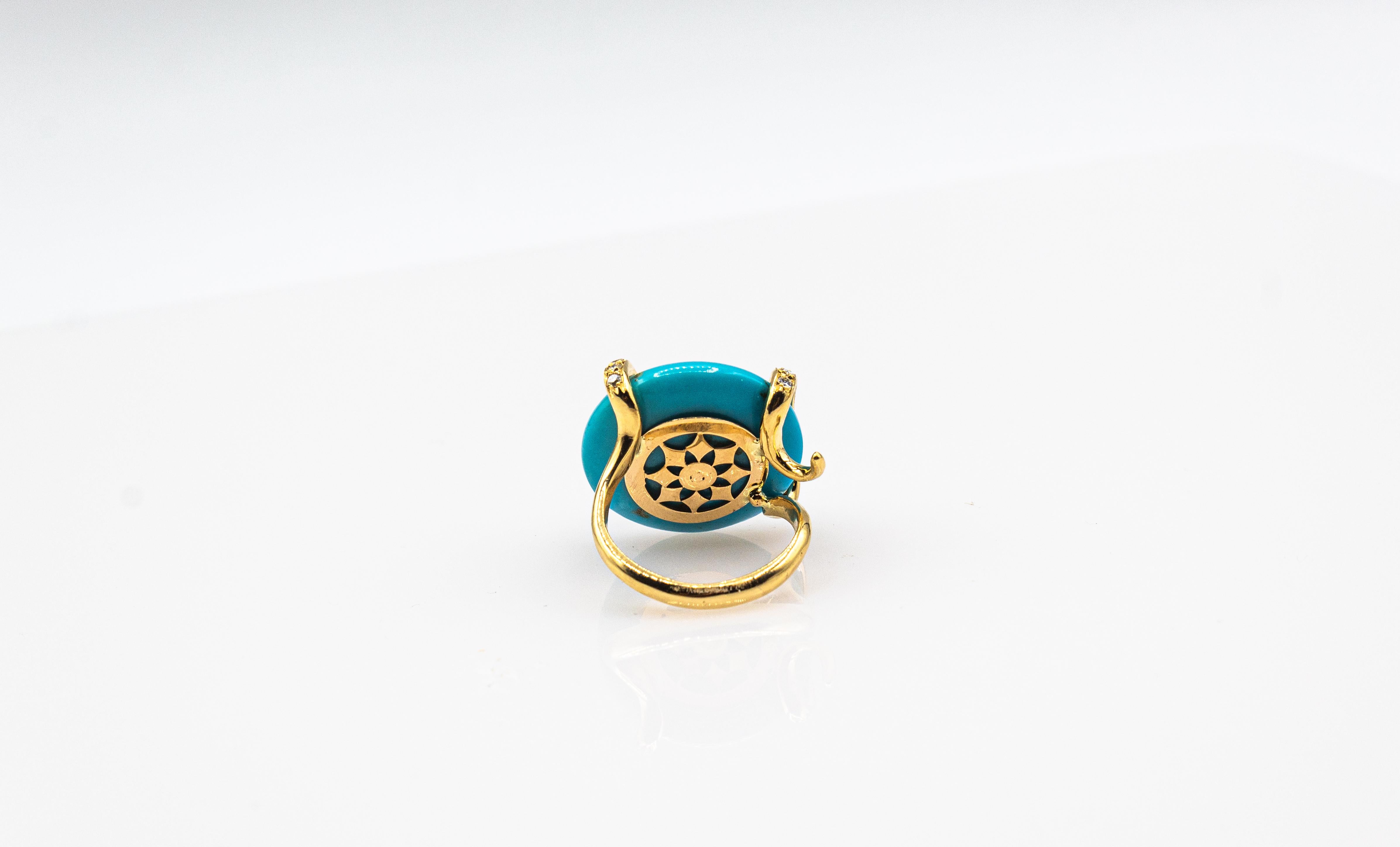 Art Nouveau Style White Diamond Turquoise Yellow Gold Cocktail 