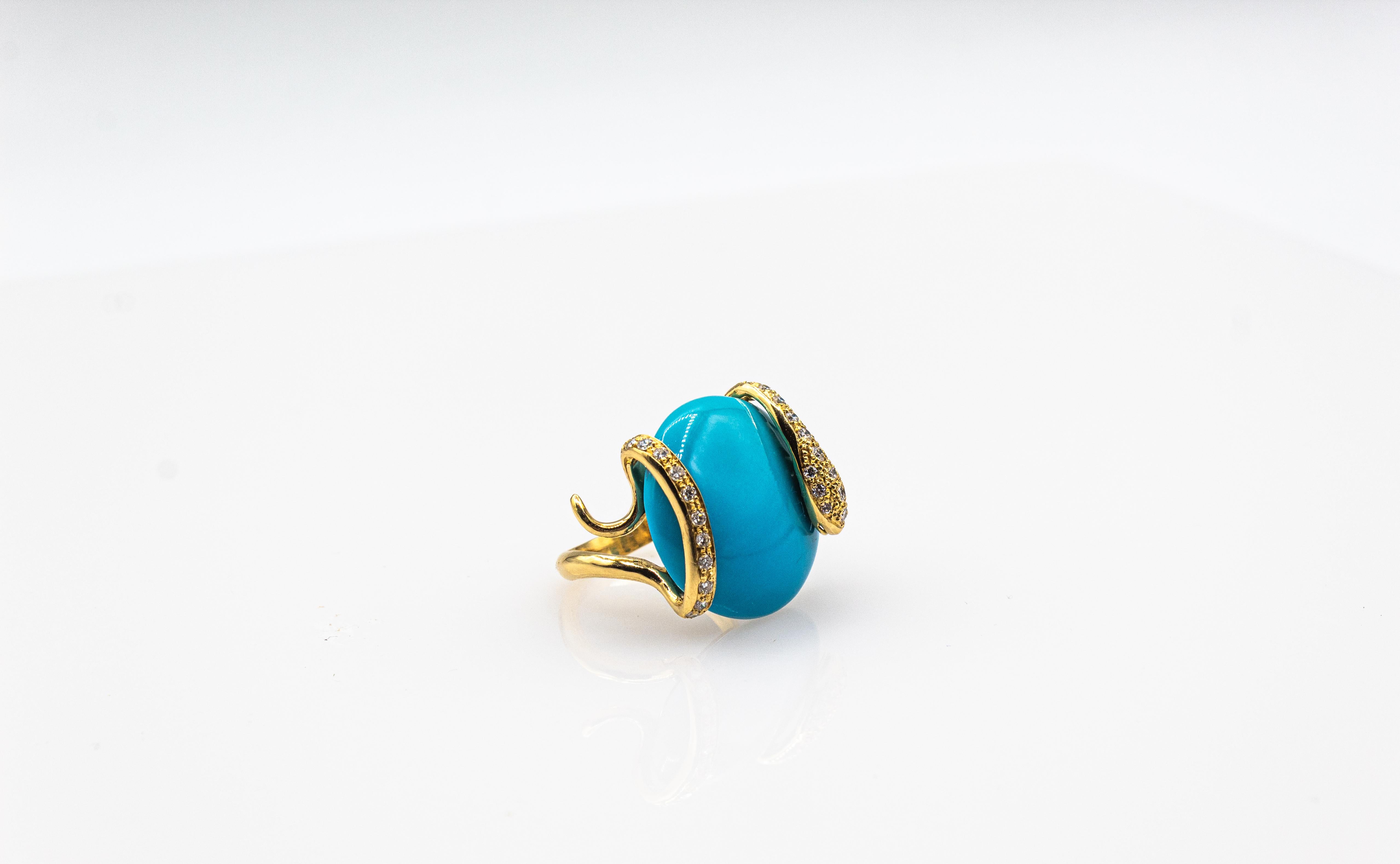 Art Nouveau Style White Diamond Turquoise Yellow Gold Cocktail 