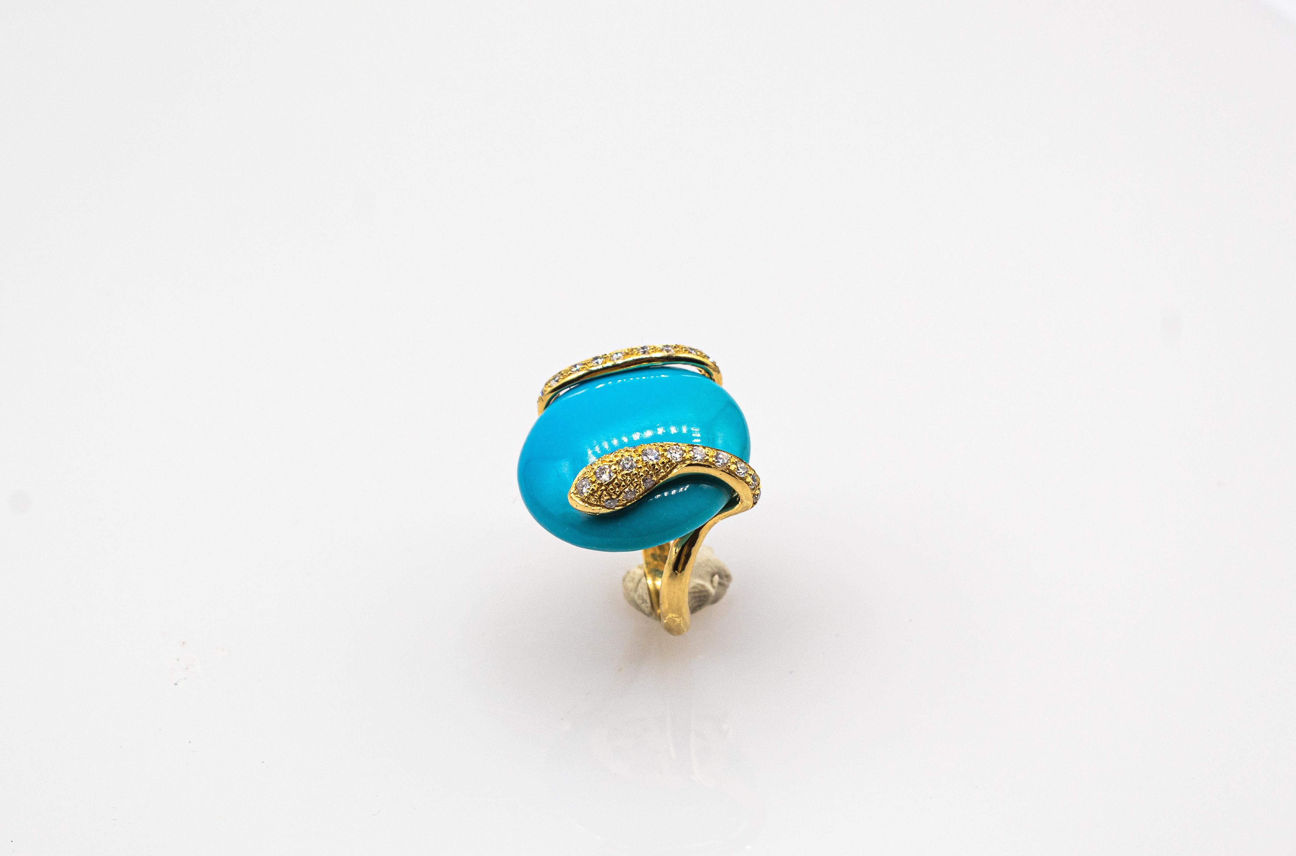 Art Nouveau Style White Diamond Turquoise Yellow Gold Cocktail 