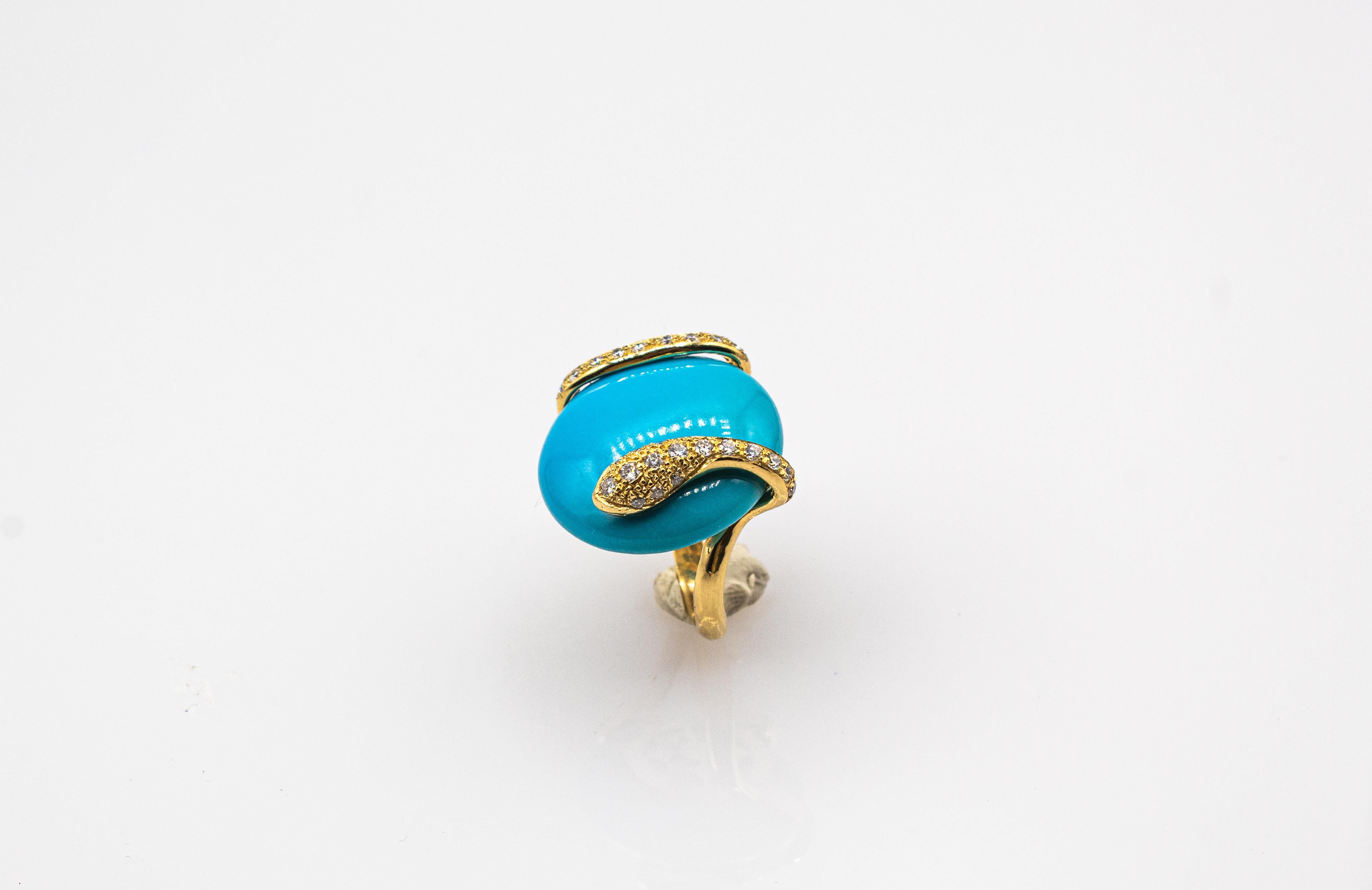 Art Nouveau Style White Diamond Turquoise Yellow Gold Cocktail 