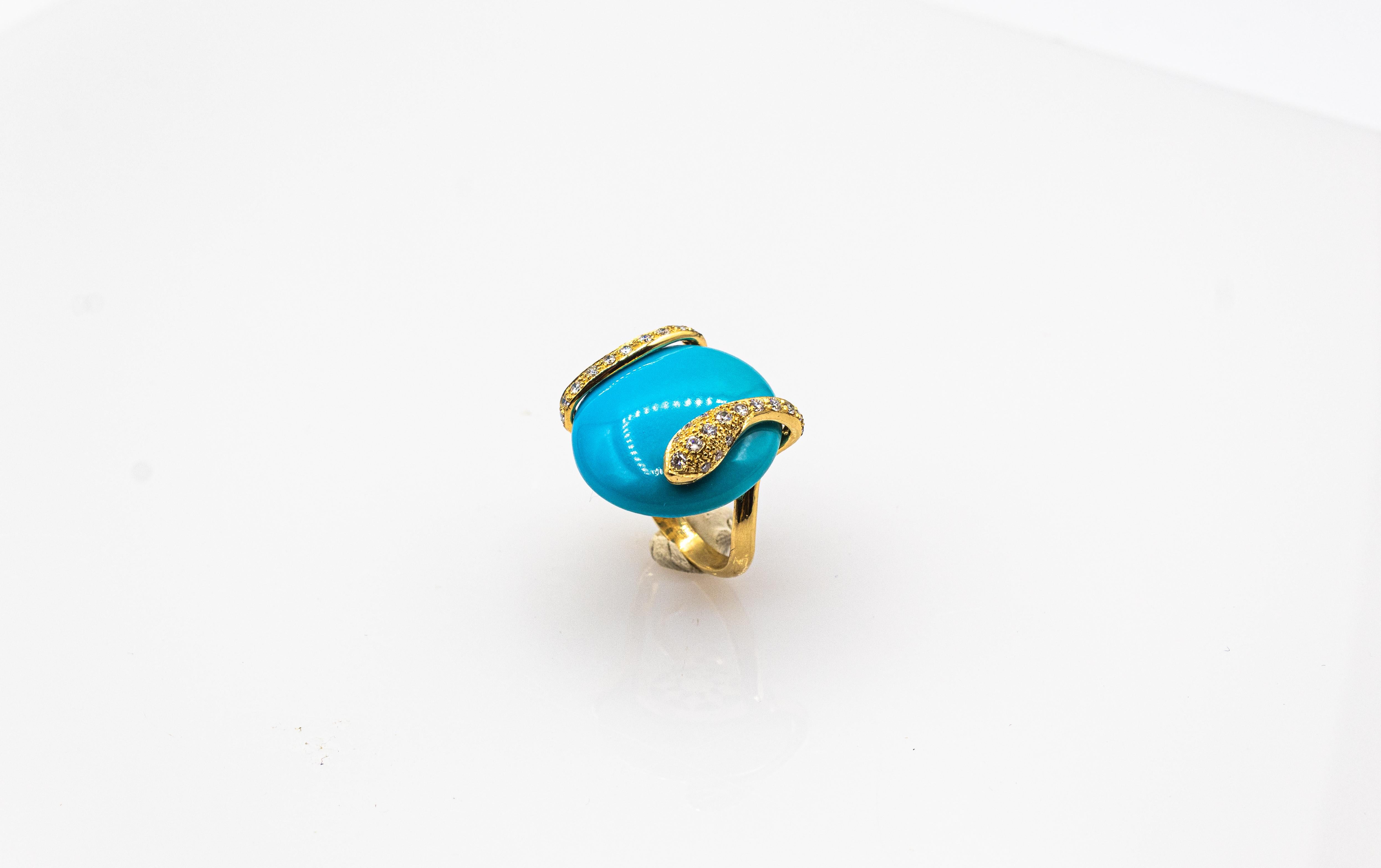 Art Nouveau Style White Diamond Turquoise Yellow Gold Cocktail 