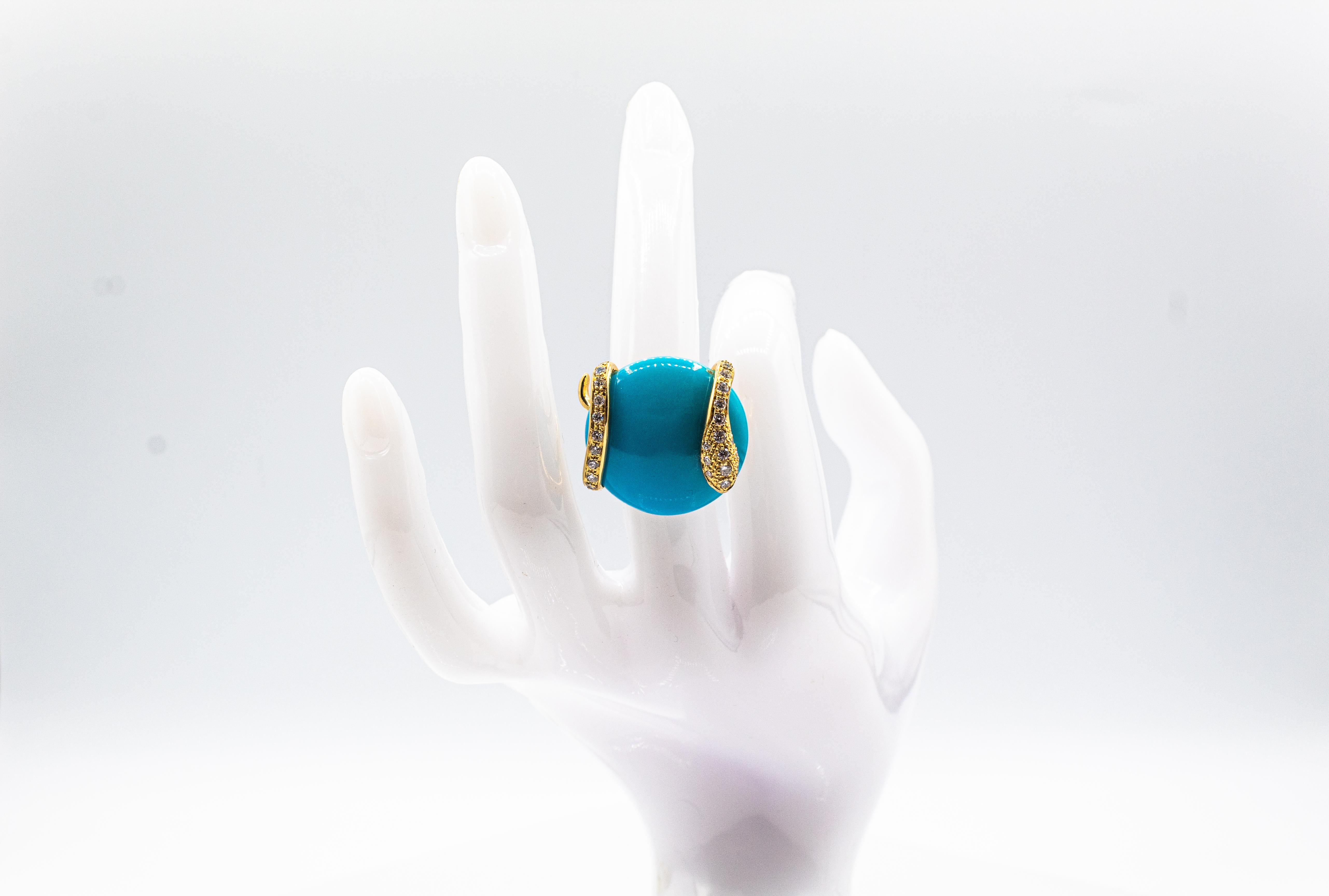Art Nouveau Style White Diamond Turquoise Yellow Gold Cocktail 