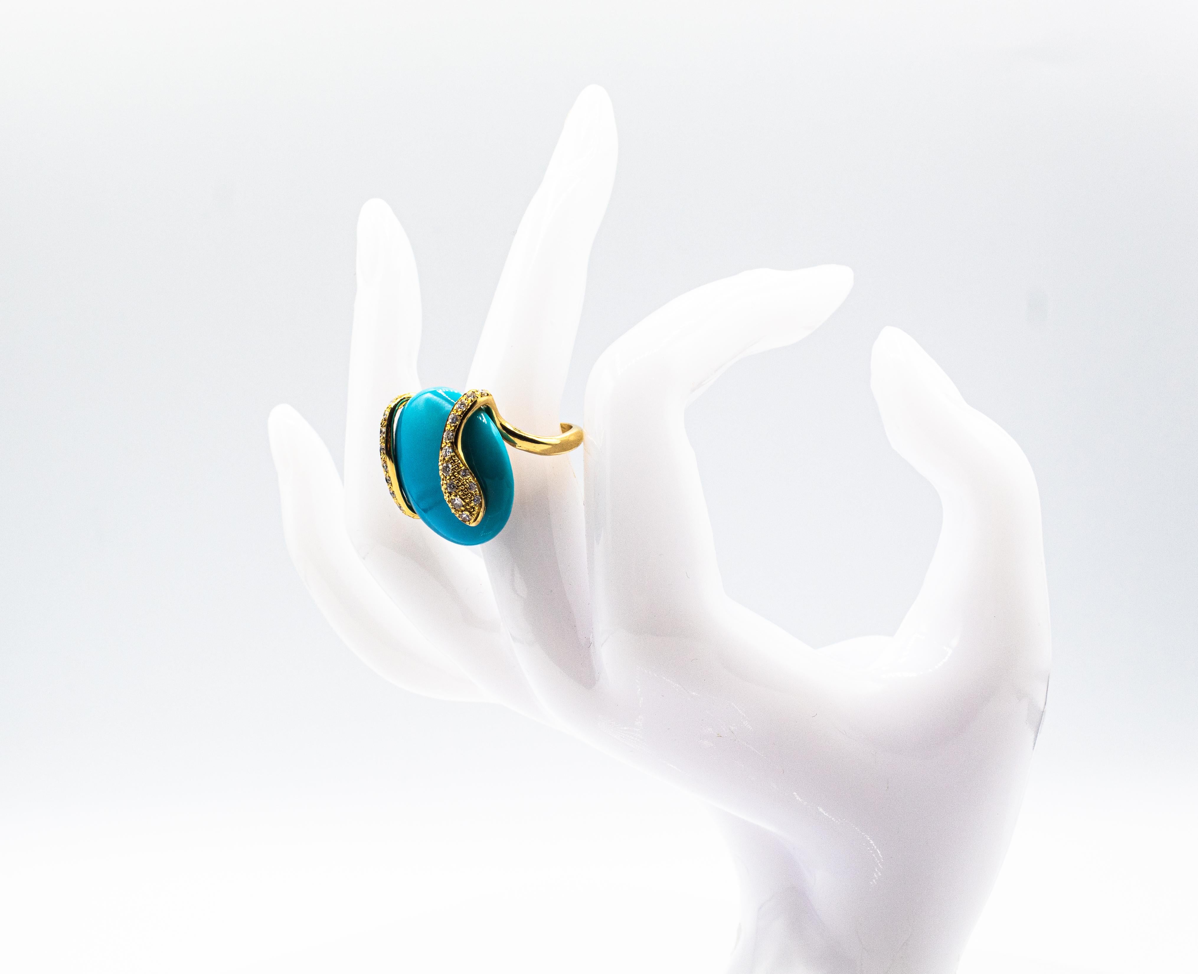 Art Nouveau Style White Diamond Turquoise Yellow Gold Cocktail 