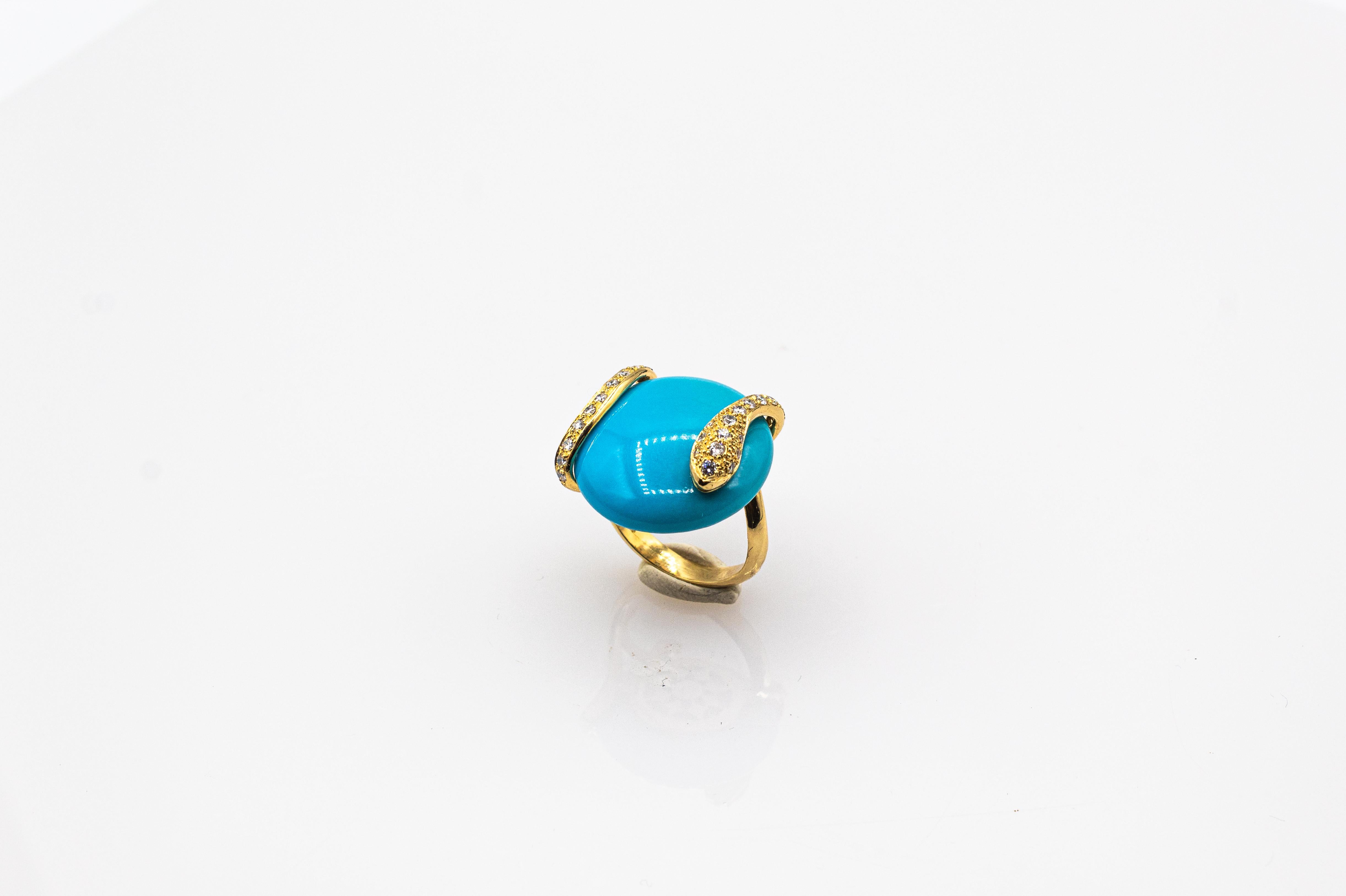 Art Nouveau Style White Diamond Turquoise Yellow Gold Cocktail 
