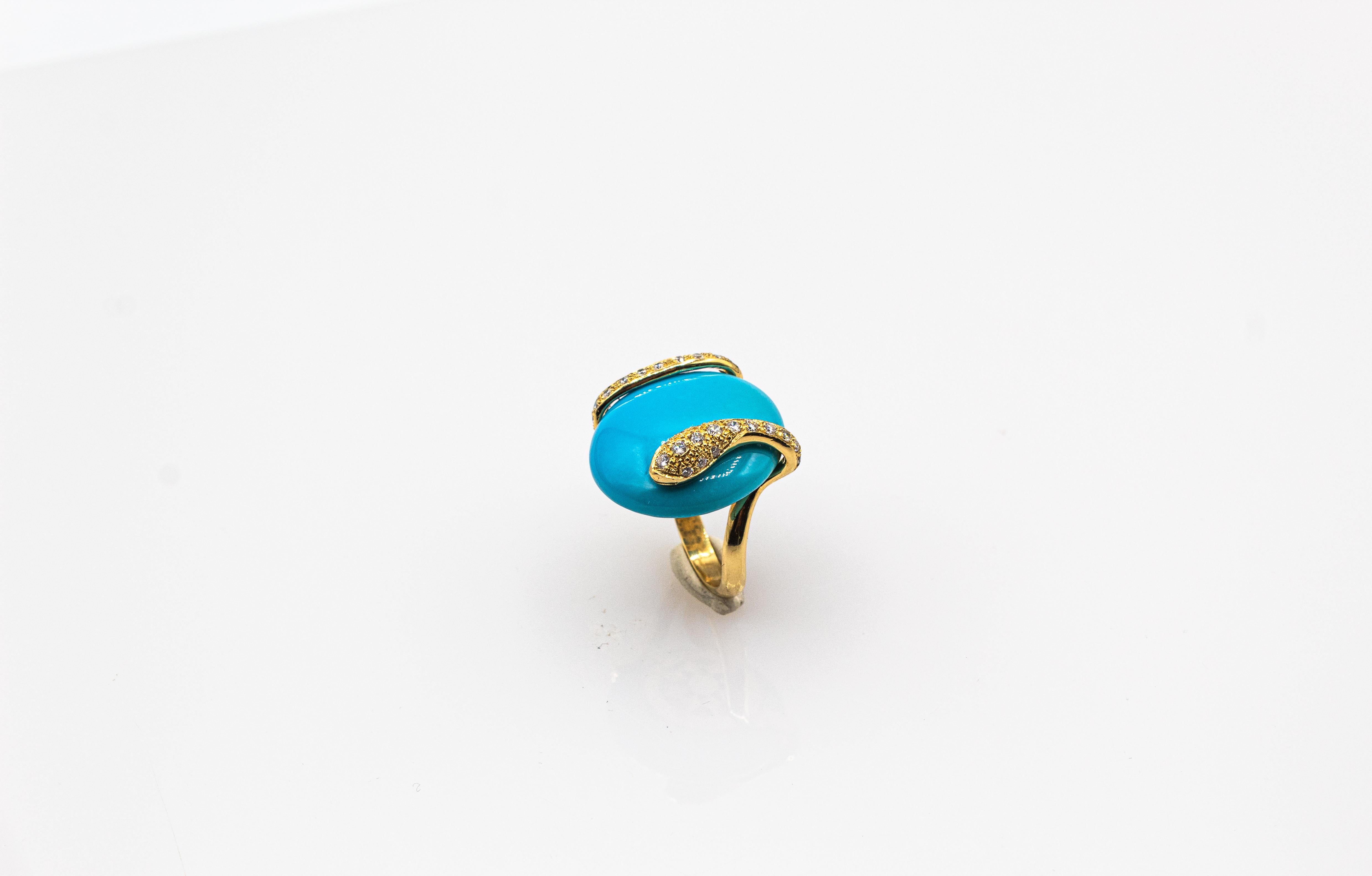 Art Nouveau Style White Diamond Turquoise Yellow Gold Cocktail 