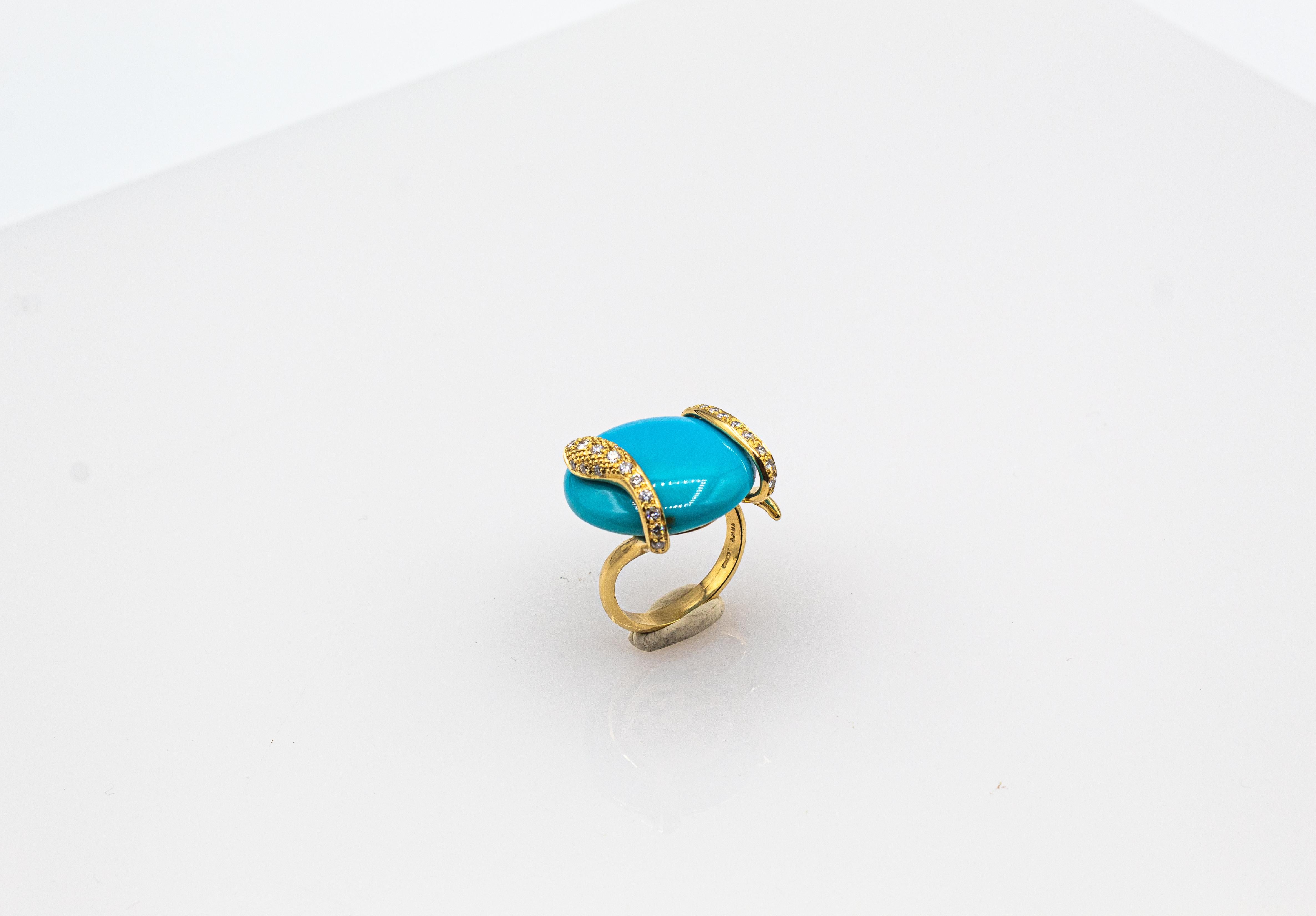 Art Nouveau Style White Diamond Turquoise Yellow Gold Cocktail 