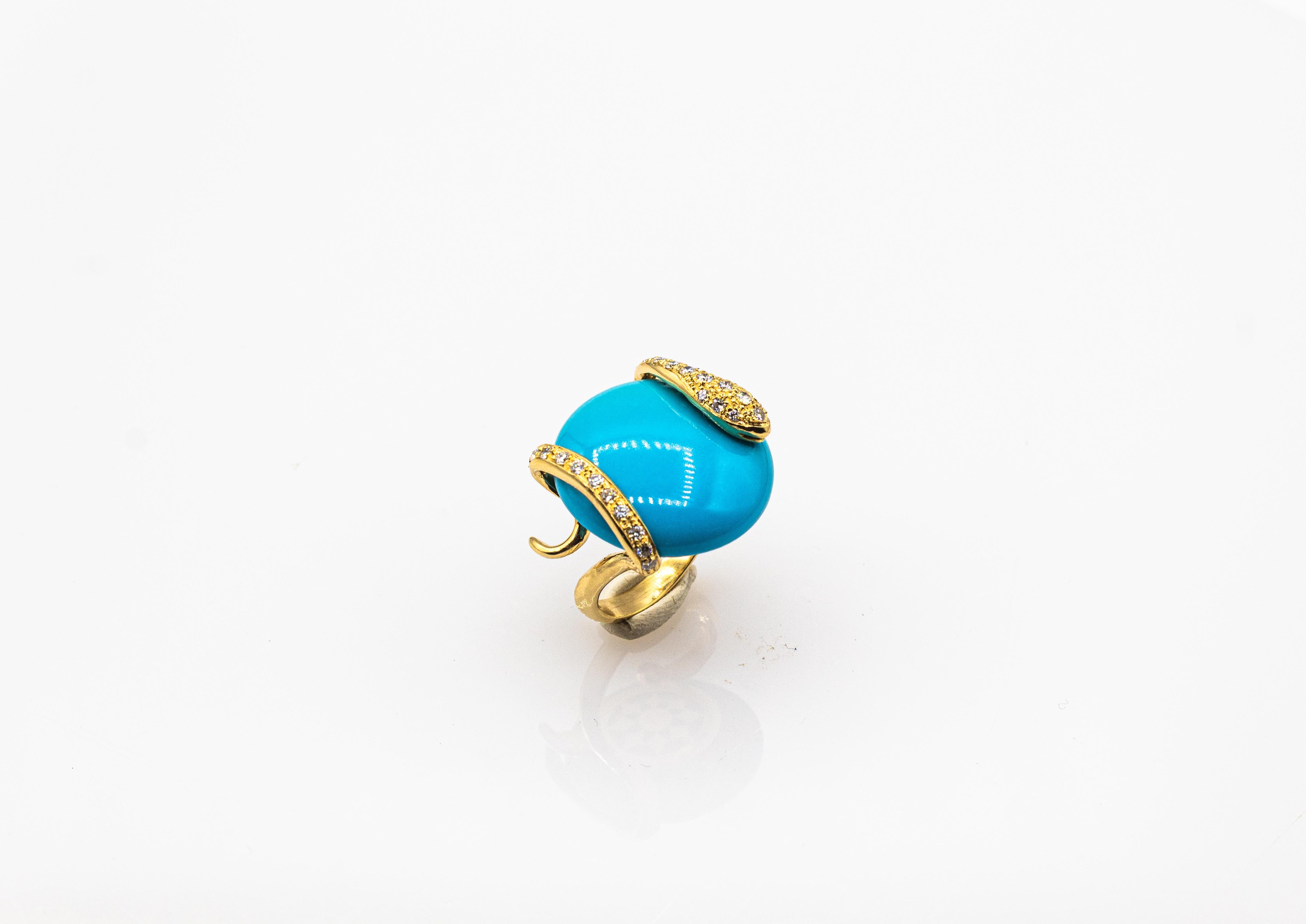 Art Nouveau Style White Diamond Turquoise Yellow Gold Cocktail 