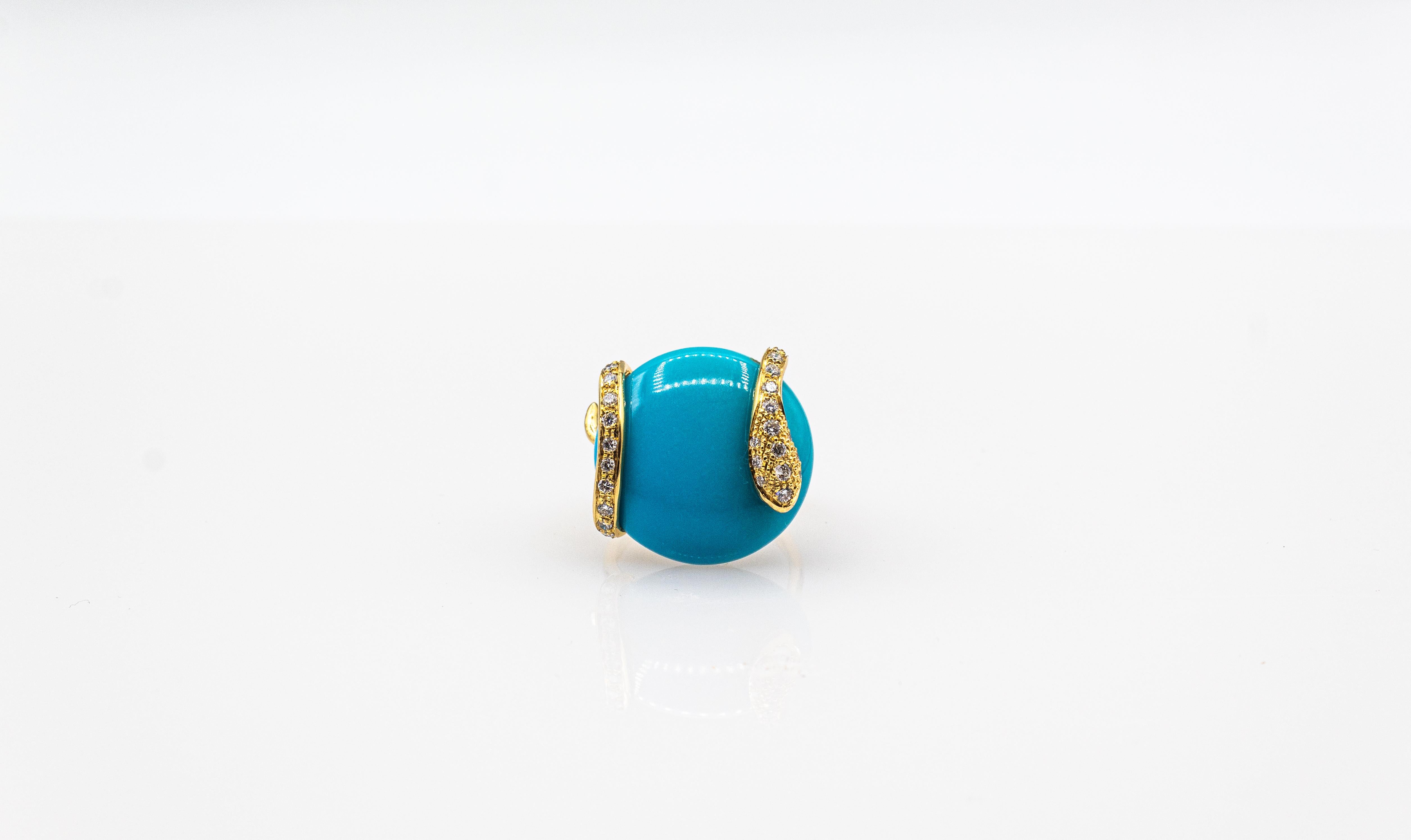 Art Nouveau Style White Diamond Turquoise Yellow Gold Cocktail 