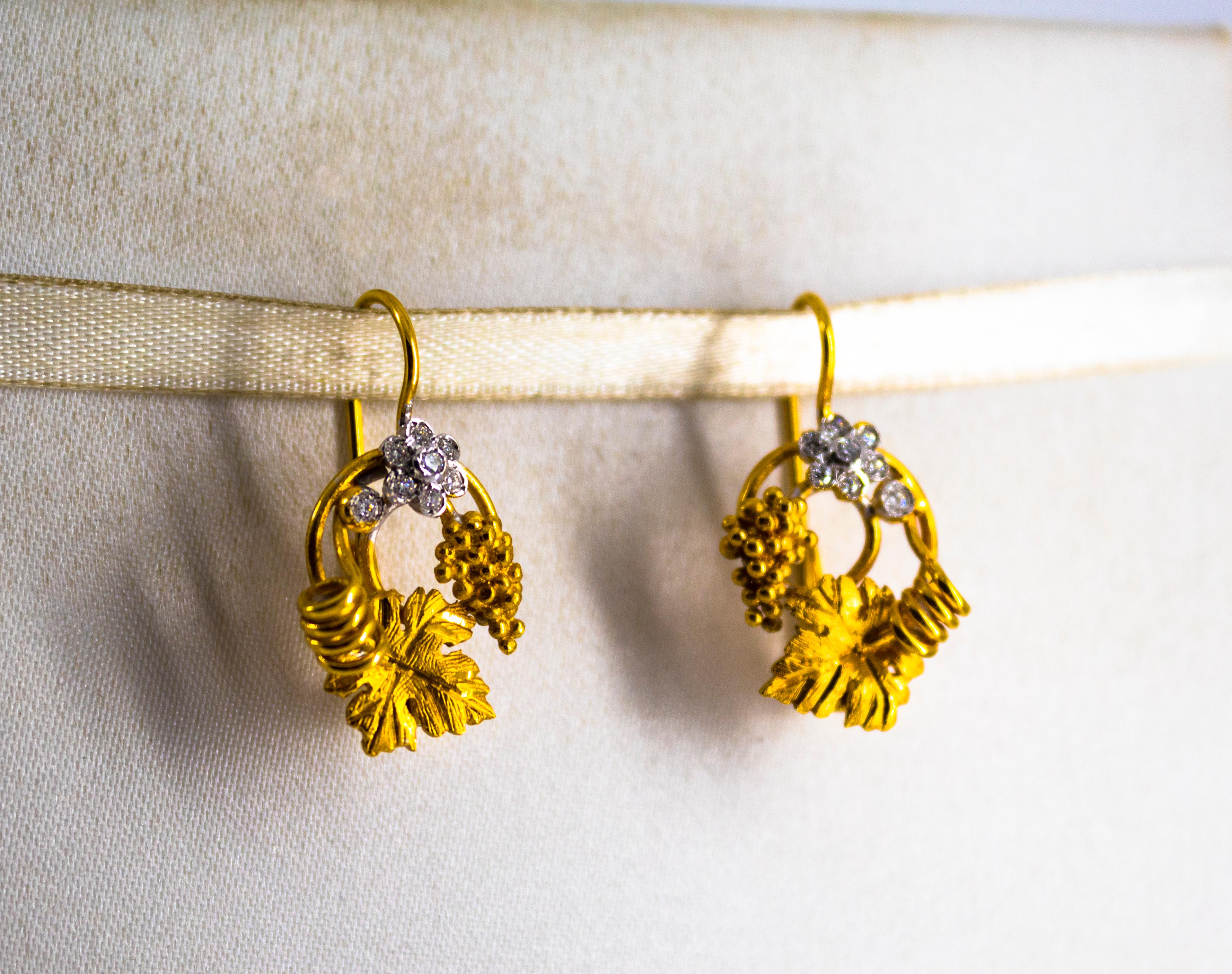 Taglio brillante Orecchini in stile Art Nouveau in oro giallo con diamanti bianchi e 