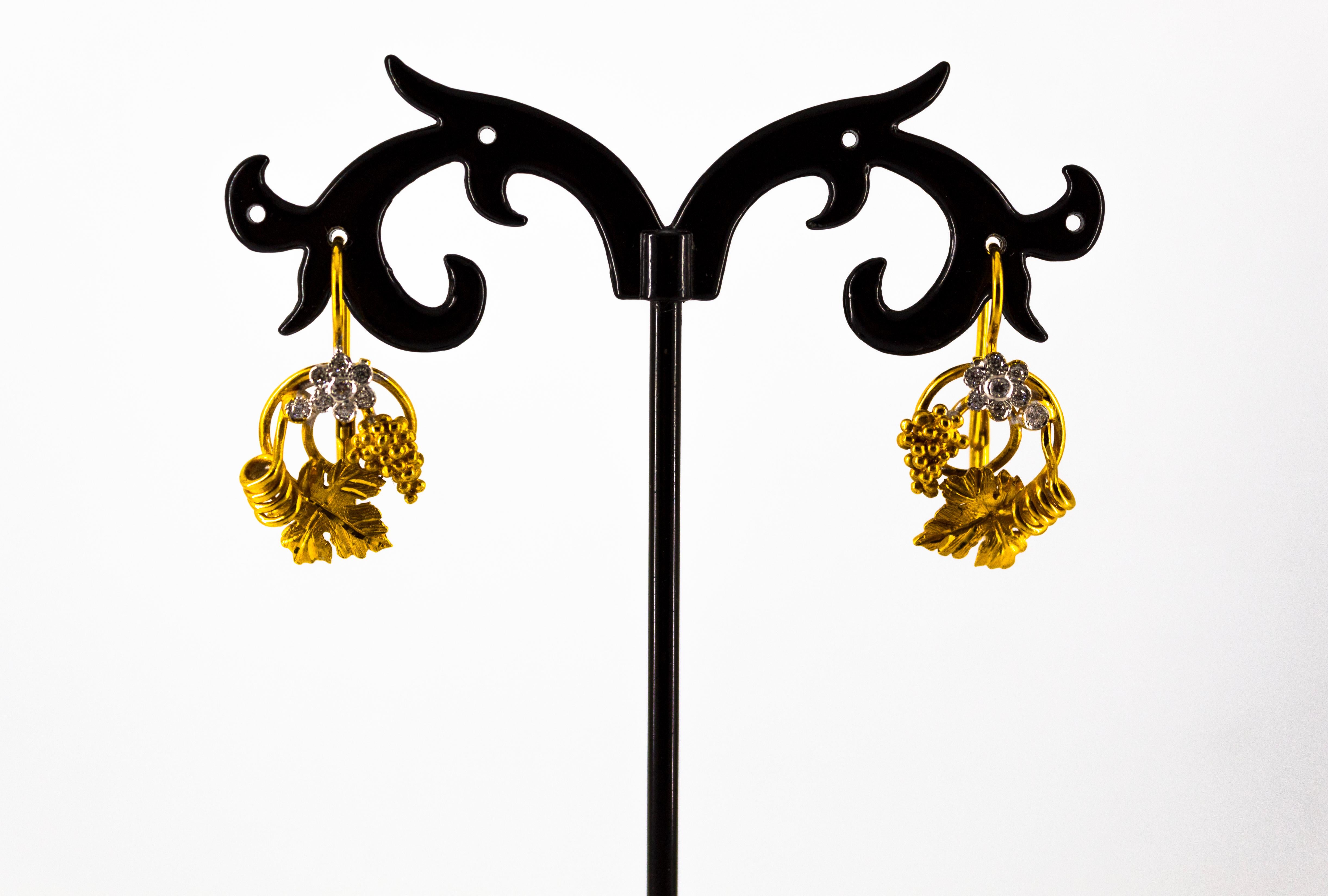 da uomo o donna Orecchini in stile Art Nouveau in oro giallo con diamanti bianchi e 