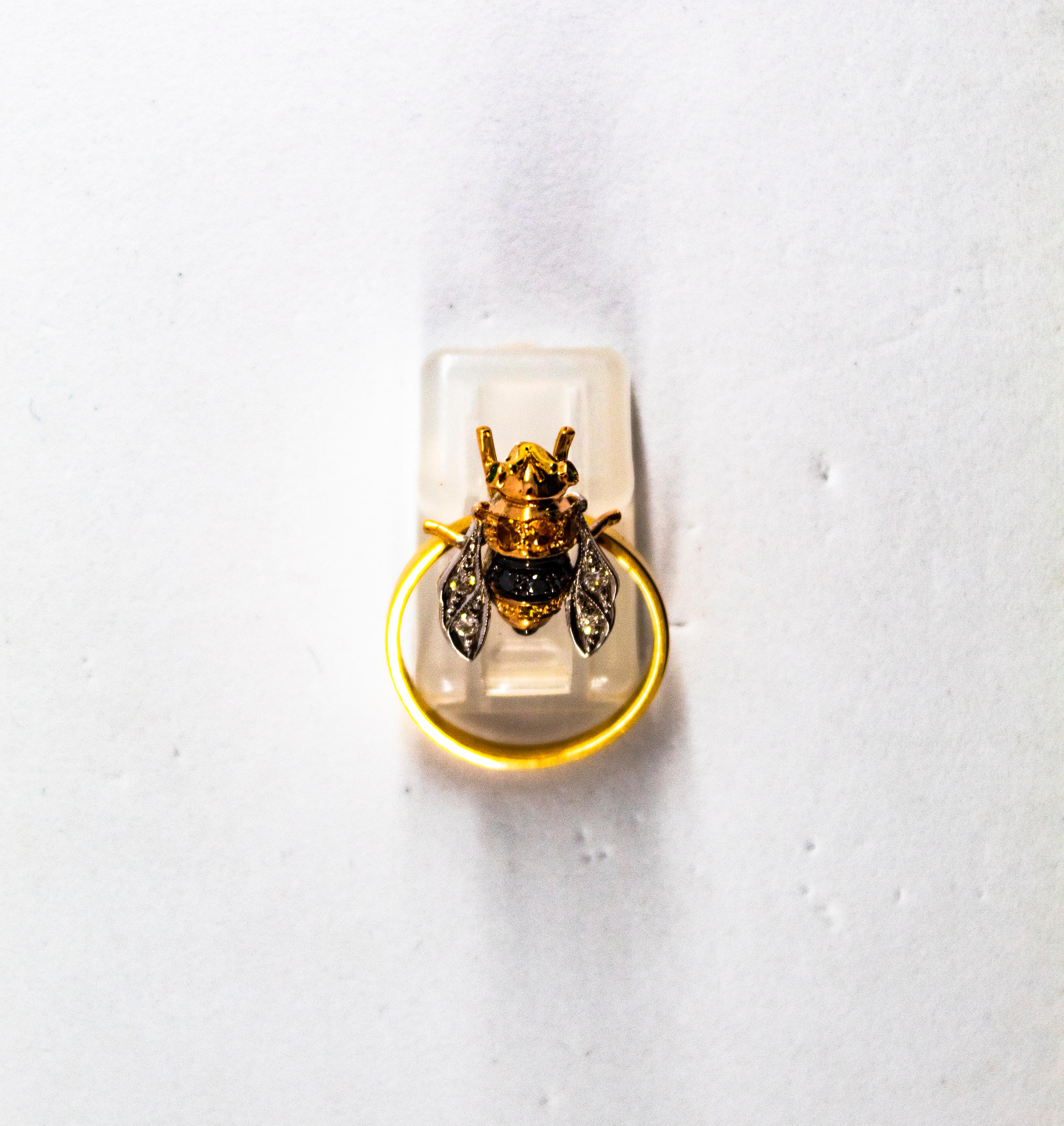 Art Nouveau Style White Diamond Yellow Sapphire Yellow Gold Cocktail 