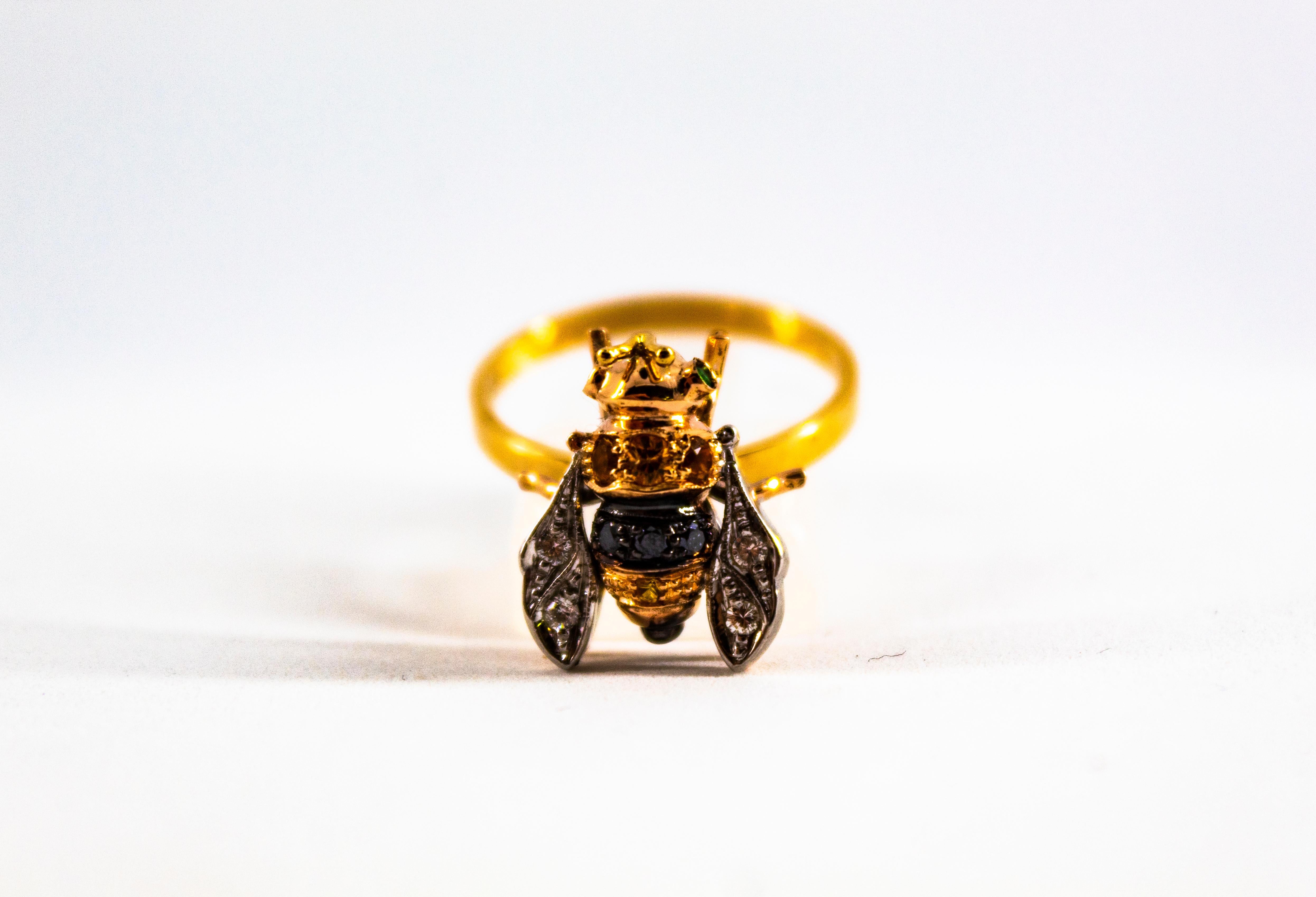 Art Nouveau Style White Diamond Yellow Sapphire Yellow Gold Cocktail 