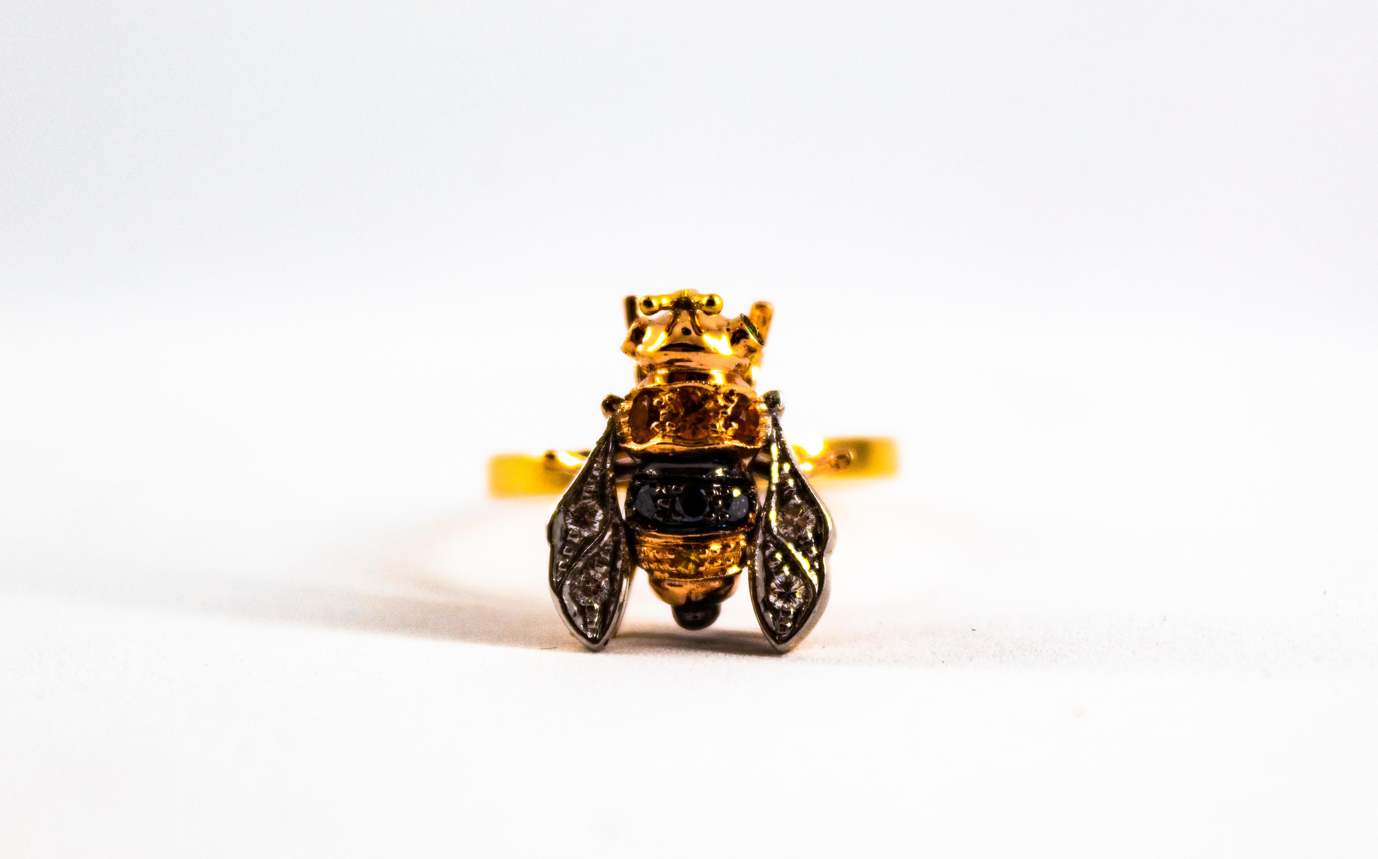 Art Nouveau Style White Diamond Yellow Sapphire Yellow Gold Cocktail 
