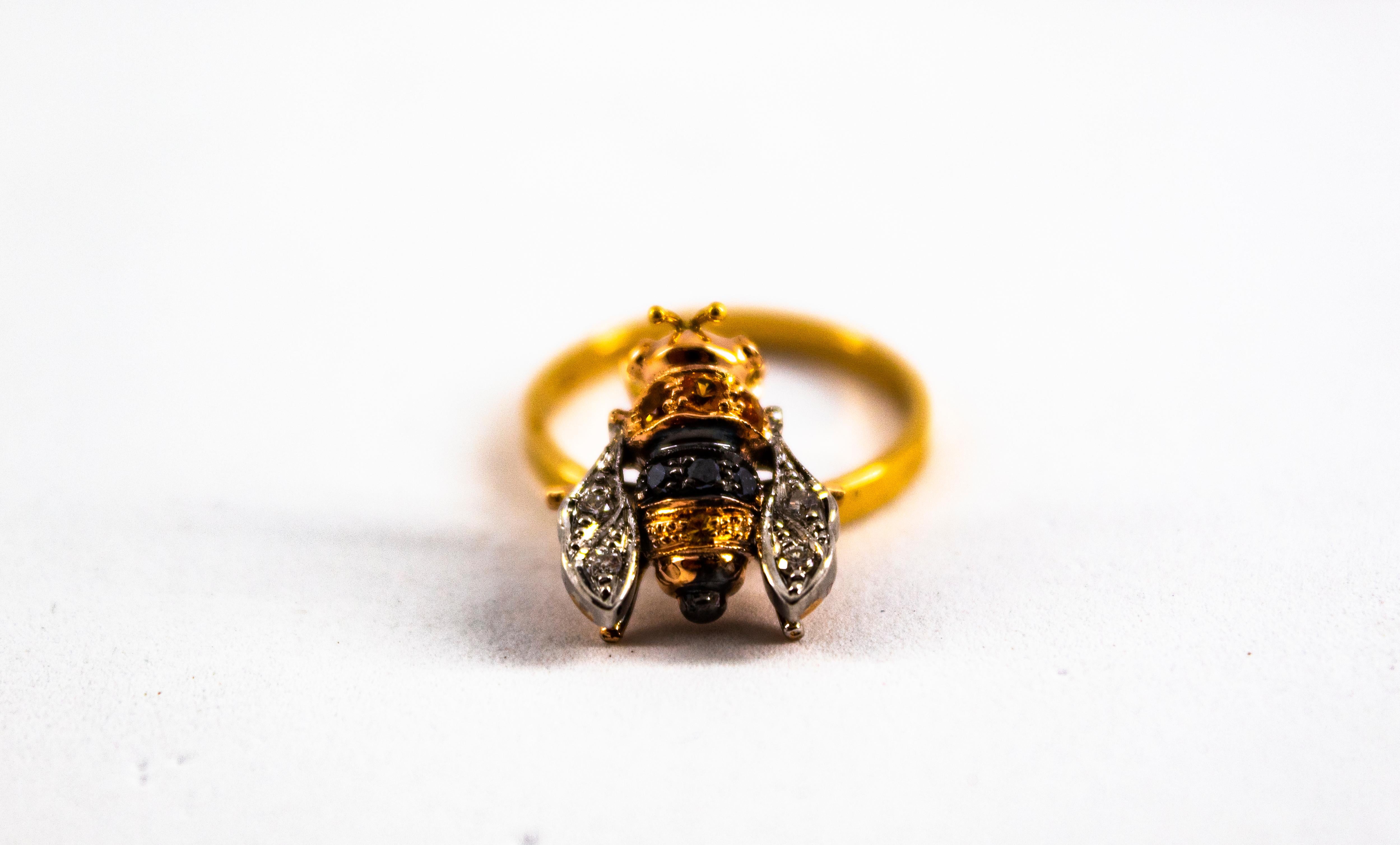 Art Nouveau Style White Diamond Yellow Sapphire Yellow Gold Cocktail 