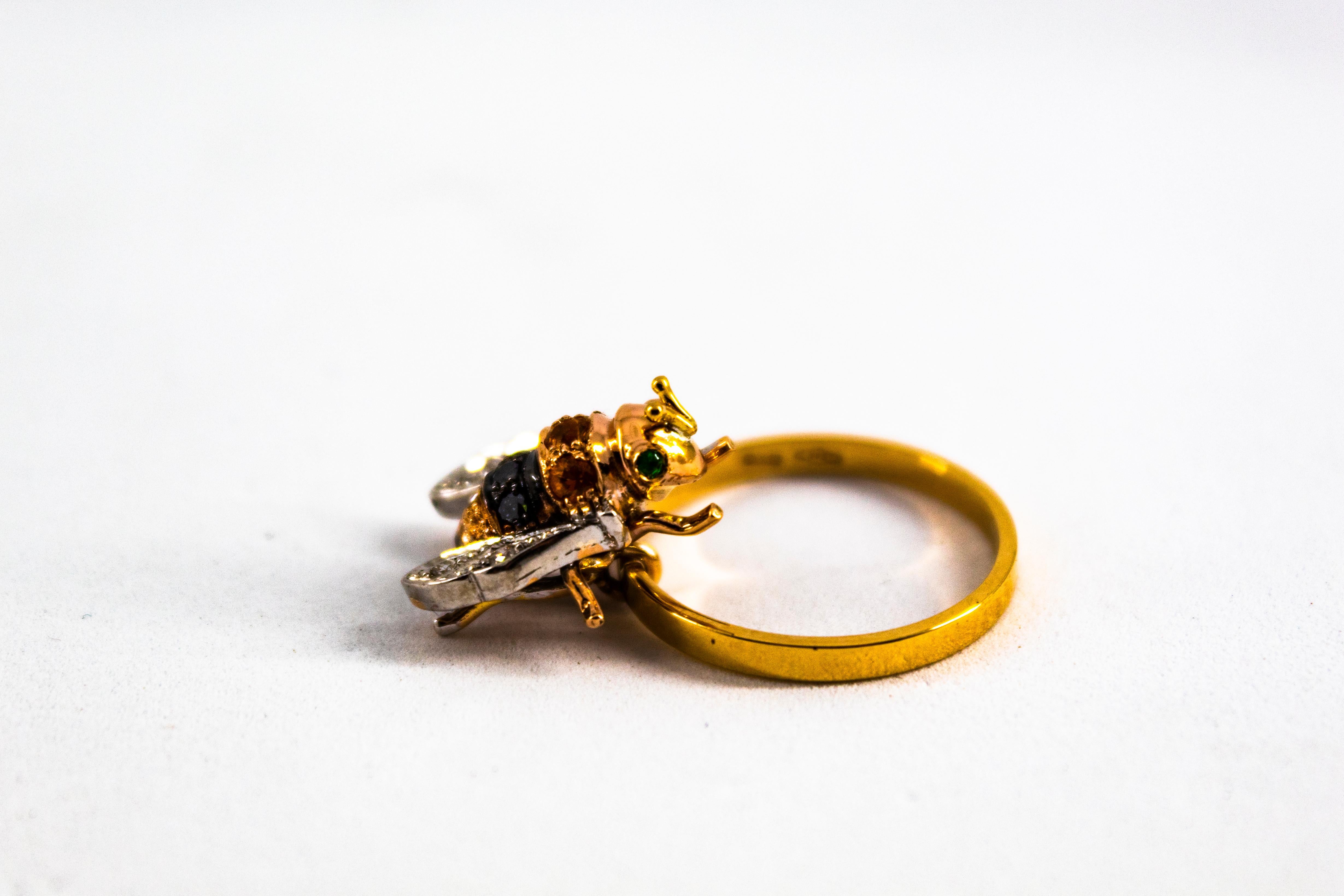 Art Nouveau Style White Diamond Yellow Sapphire Yellow Gold Cocktail 