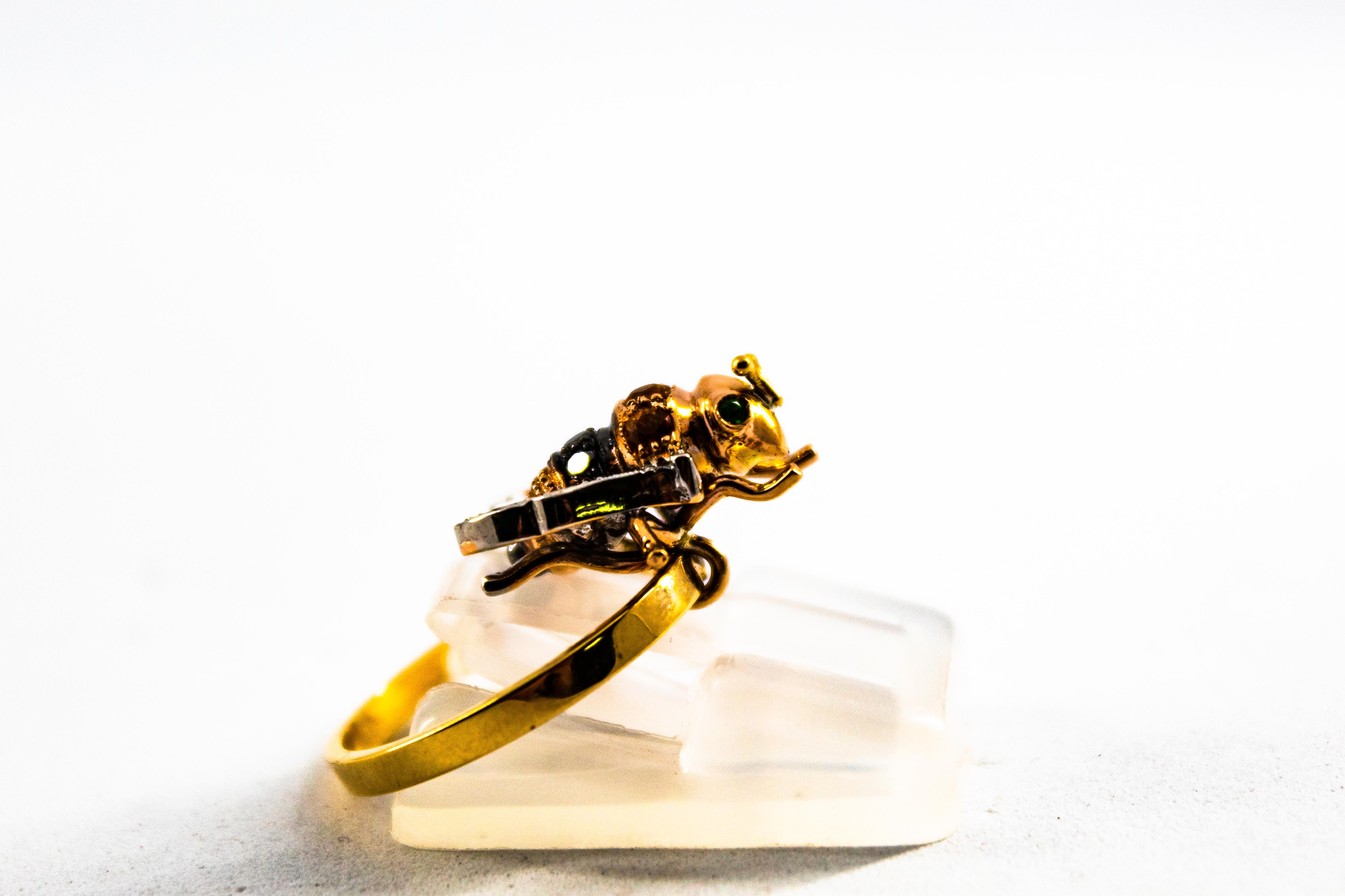 Art Nouveau Style White Diamond Yellow Sapphire Yellow Gold Cocktail 