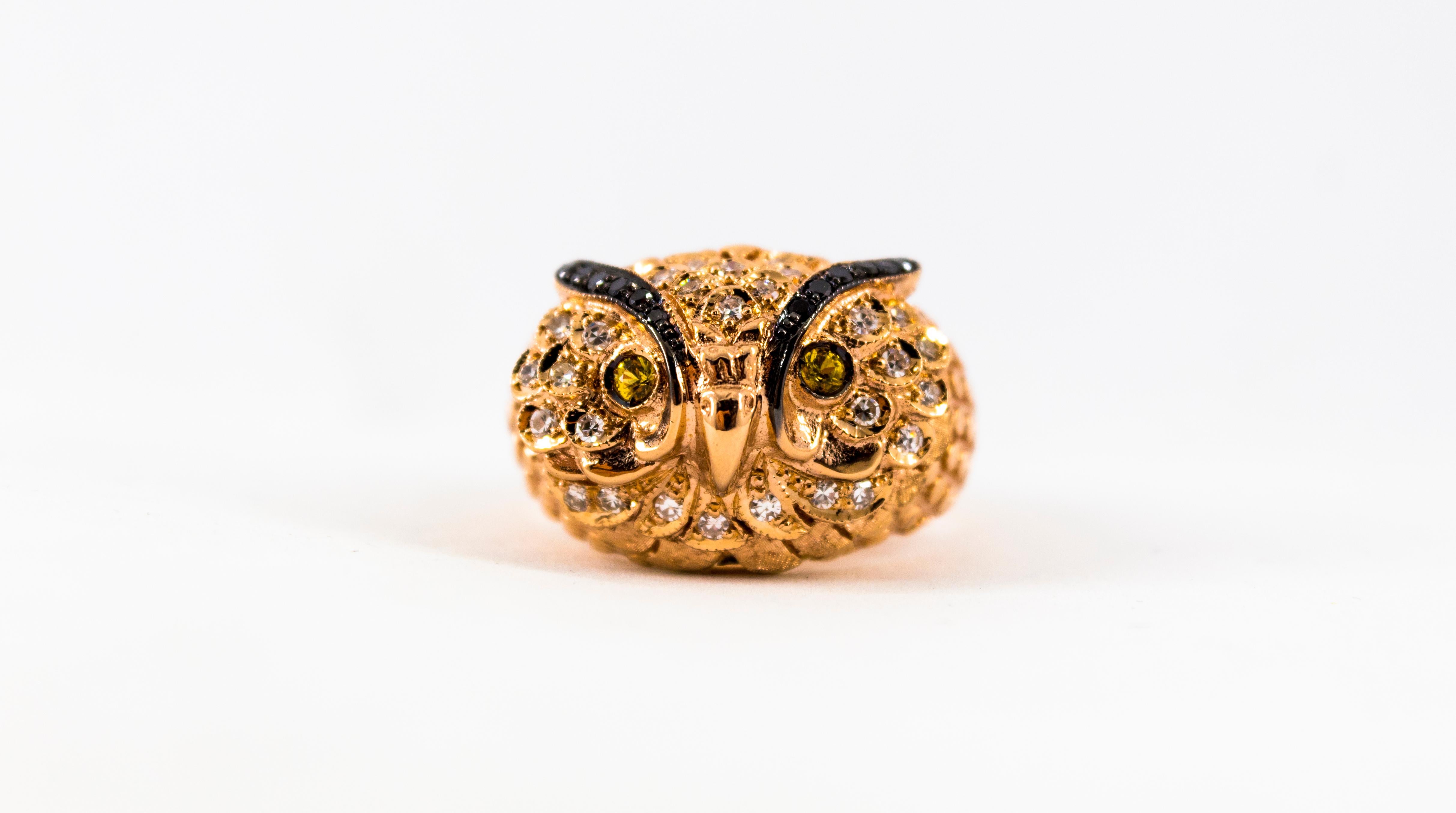 Art Nouveau Style White Diamond Yellow Sapphire Yellow Gold Cocktail 