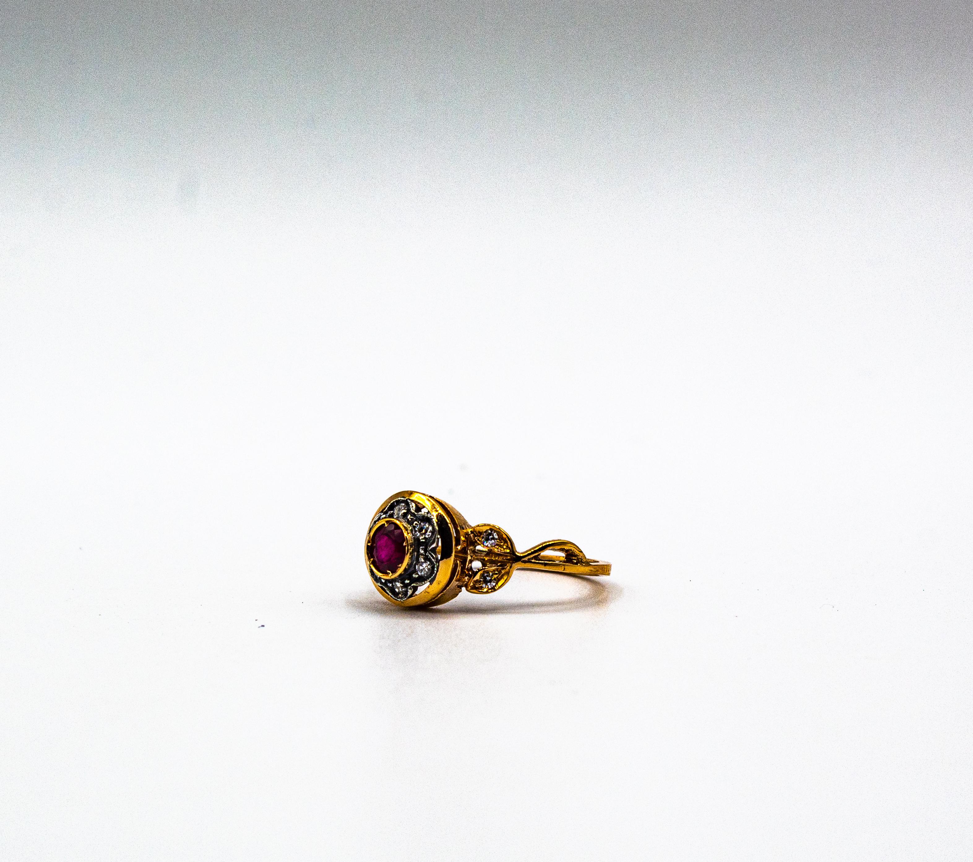 Anillo de cóctel de oro amarillo con diamante rubí de talla europea blanca de estilo Art Nouveau 4