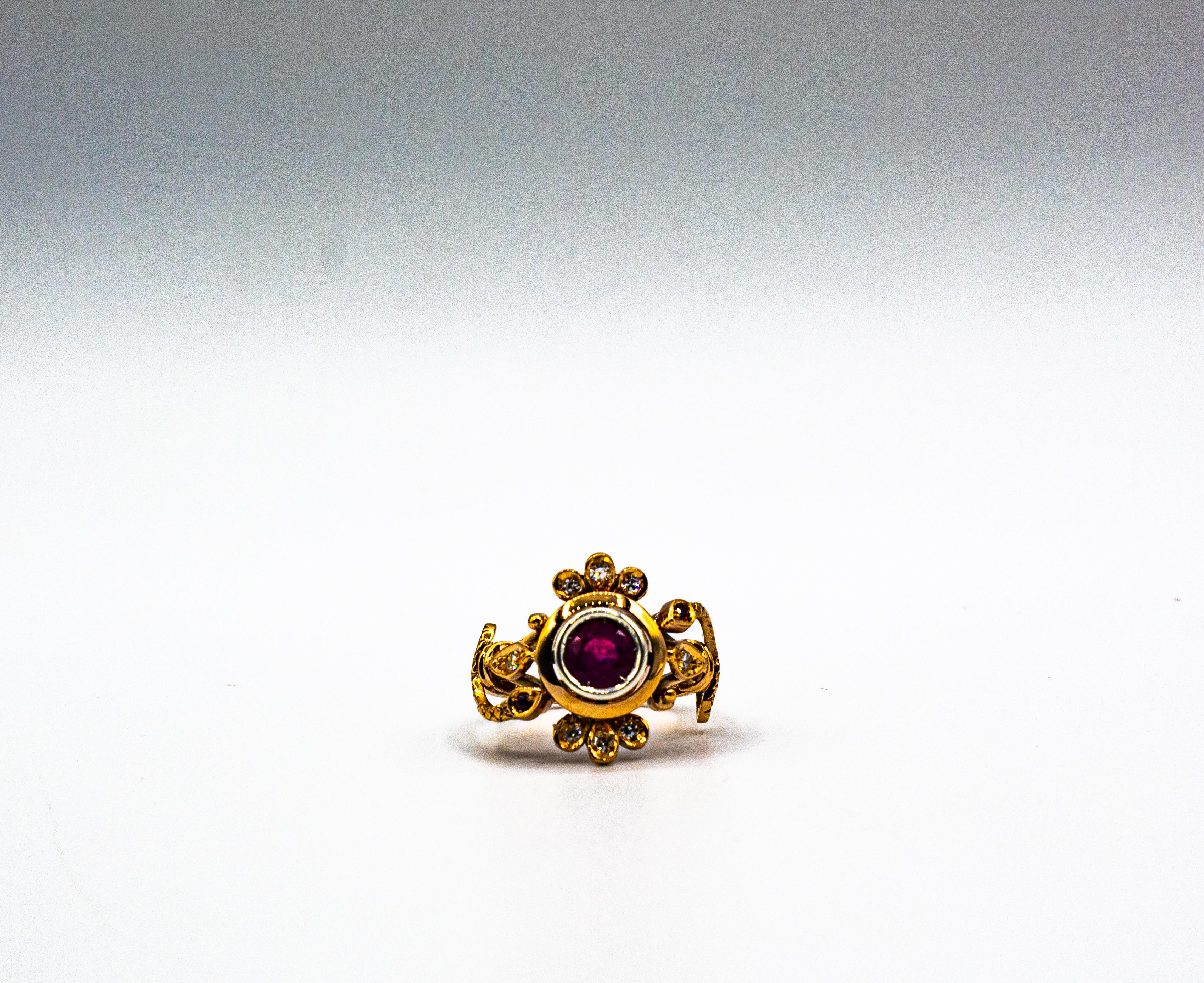 Art Nouveau Style White Old European Cut Diamond Ruby Yellow Gold Cocktail Ring For Sale 5