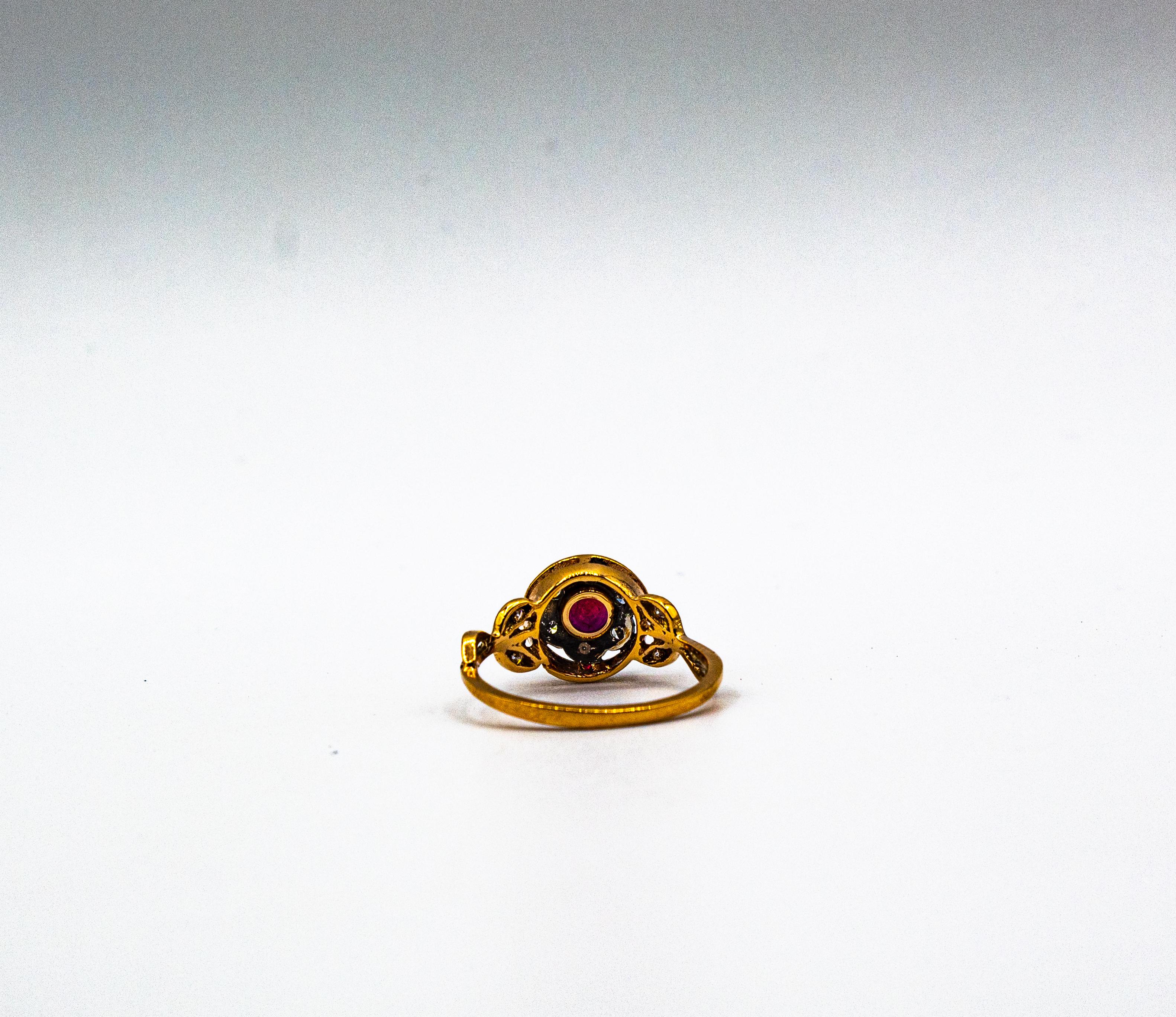 Anillo de cóctel de oro amarillo con diamante rubí de talla europea blanca de estilo Art Nouveau 5