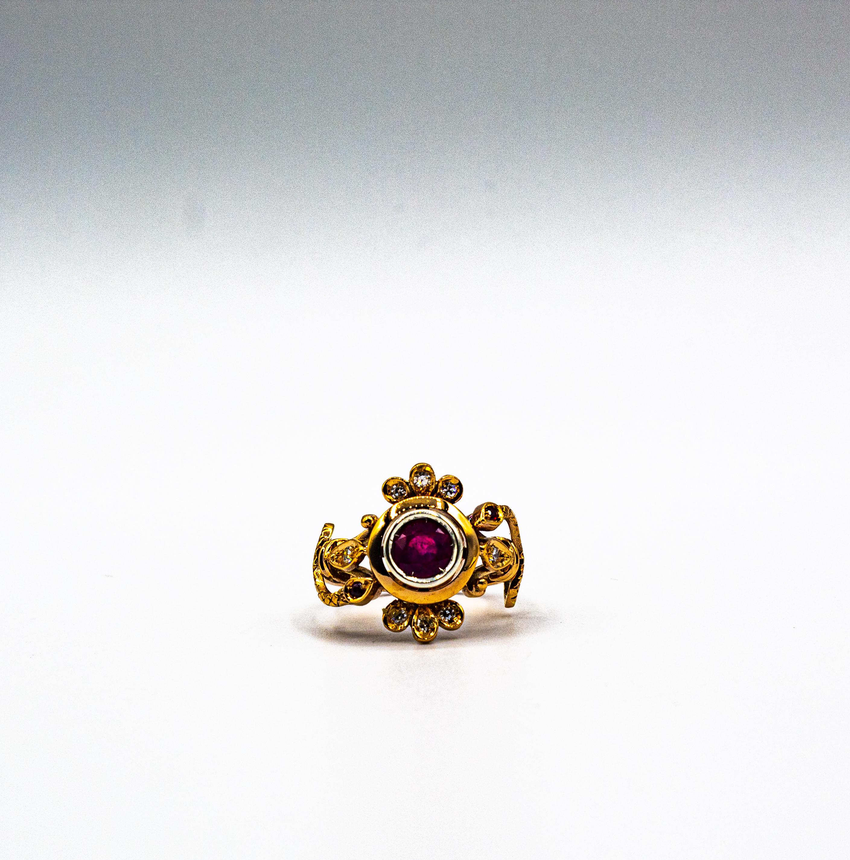 Jugendstil Weißer Alt-Europäischer Schliff Diamant Rubin Gelbgold Cocktail Ring im Angebot 5