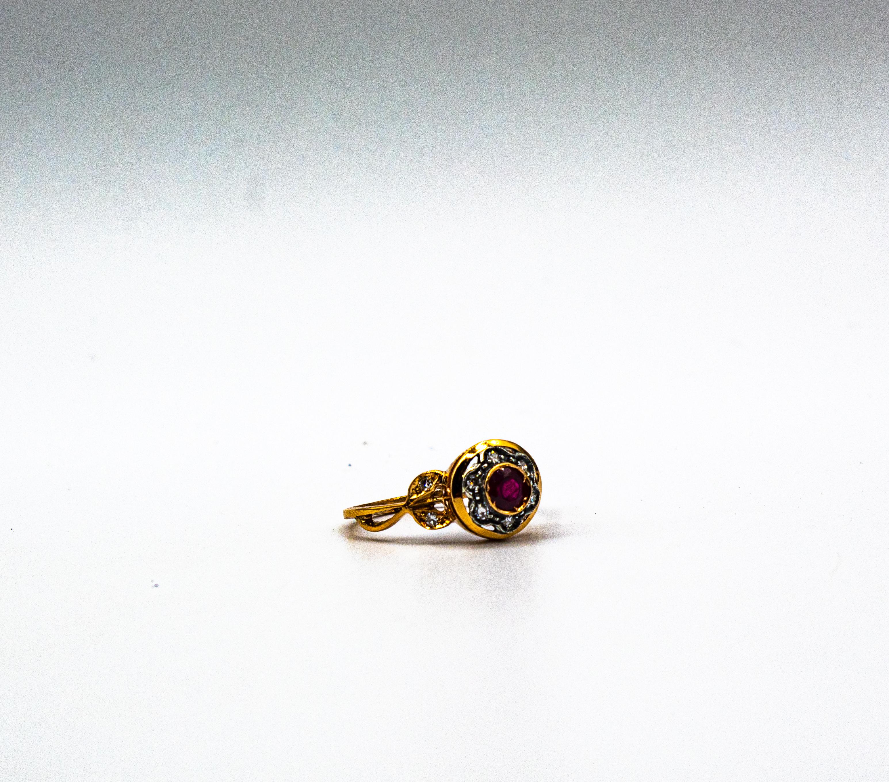 Art Nouveau Style White Old European Cut Diamond Ruby Yellow Gold Cocktail Ring For Sale 7