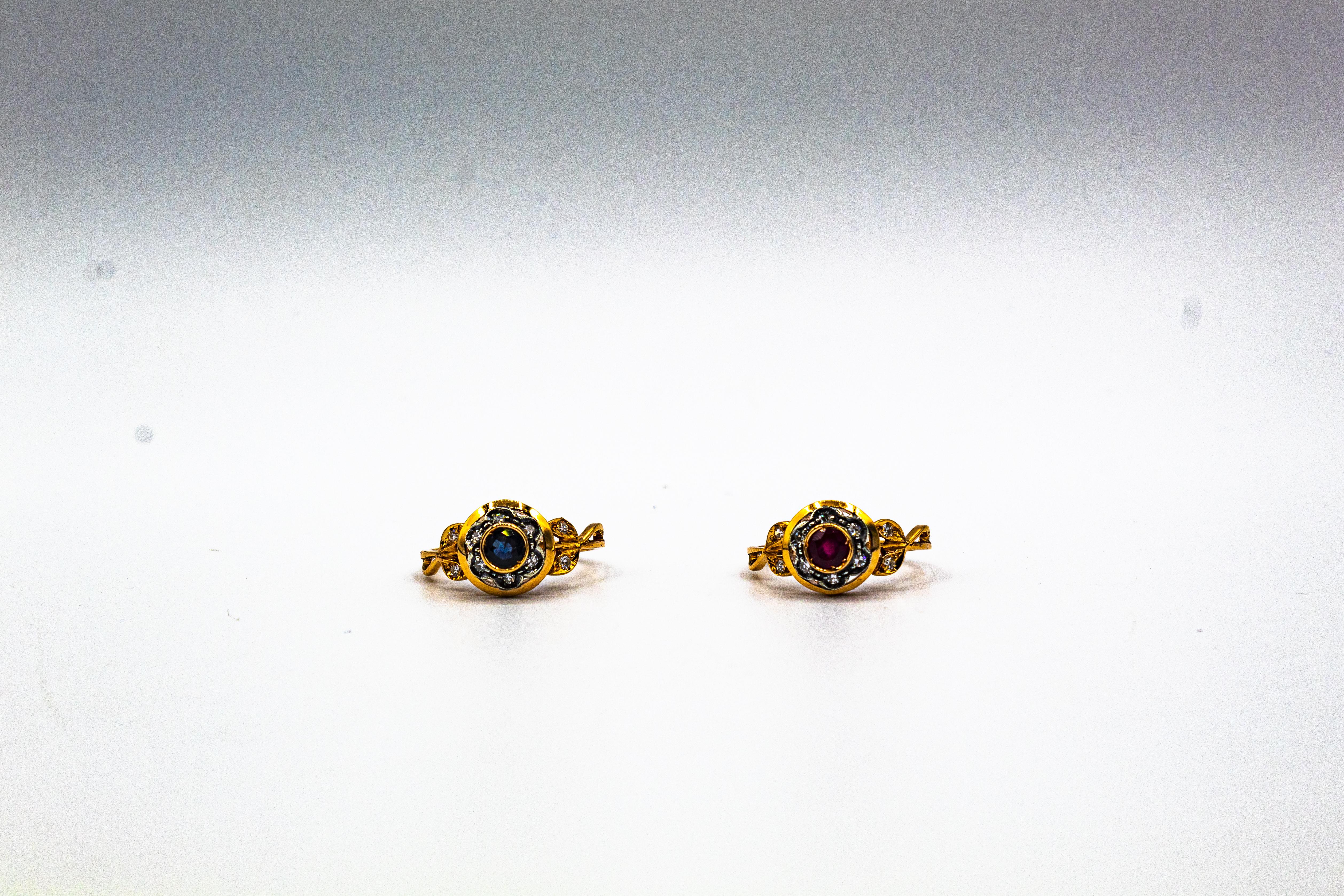 Anillo de cóctel de oro amarillo con diamante rubí de talla europea blanca de estilo Art Nouveau 8