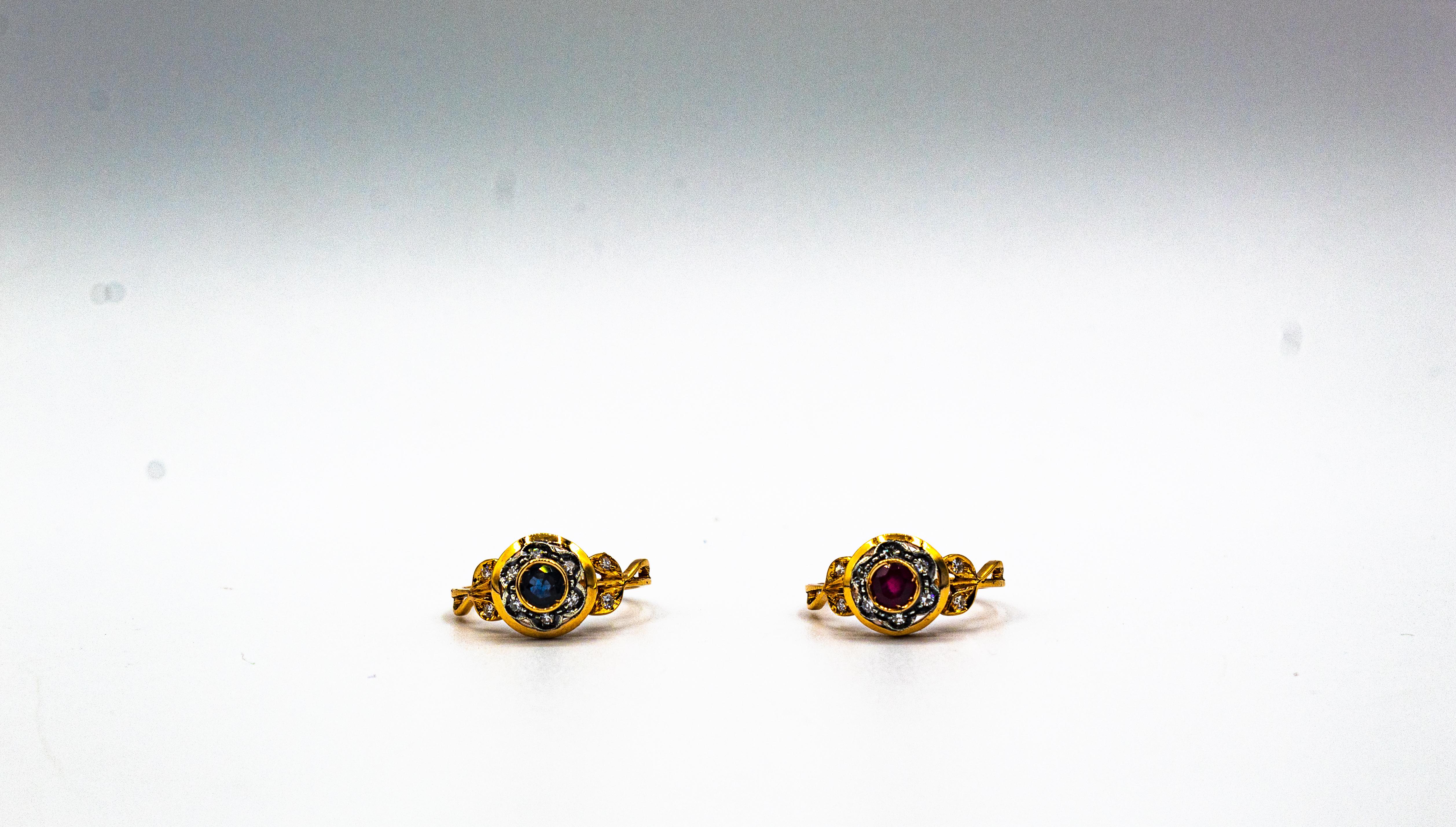 Anillo de cóctel de oro amarillo con diamante rubí de talla europea blanca de estilo Art Nouveau 9