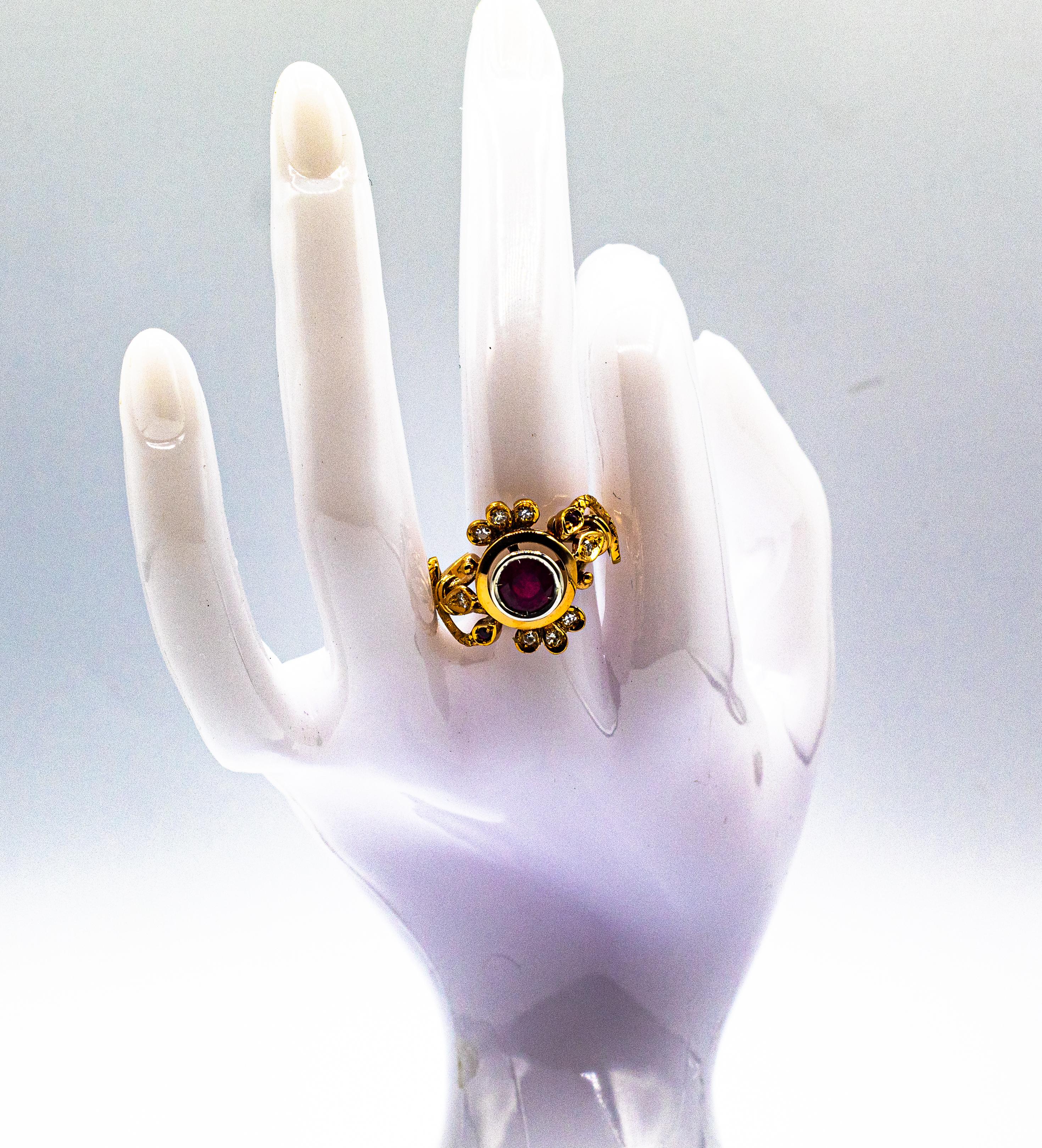 Art Nouveau Style White Old European Cut Diamond Ruby Yellow Gold Cocktail Ring For Sale 10