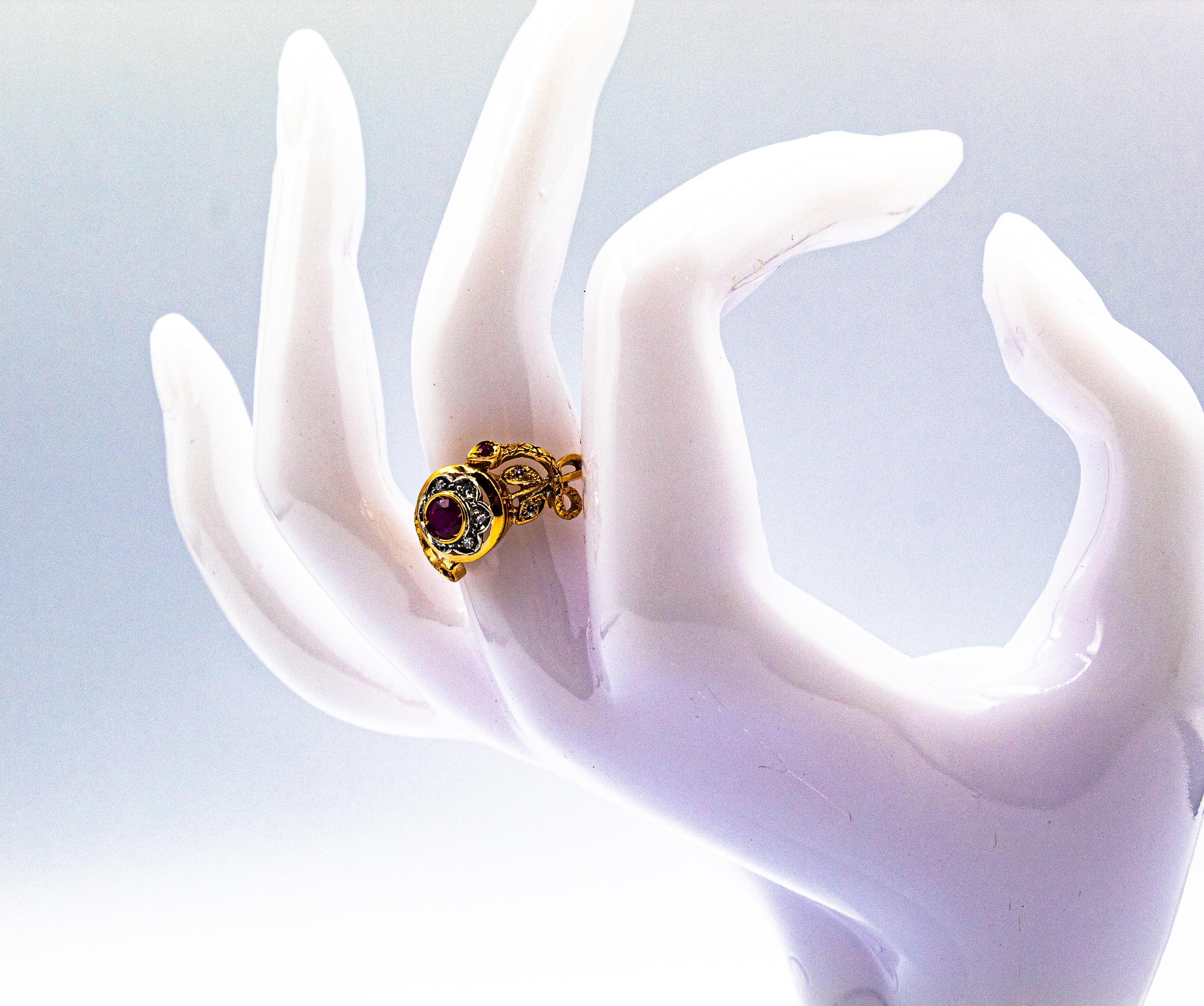 Art Nouveau Style White Old European Cut Diamond Ruby Yellow Gold Cocktail Ring For Sale 10