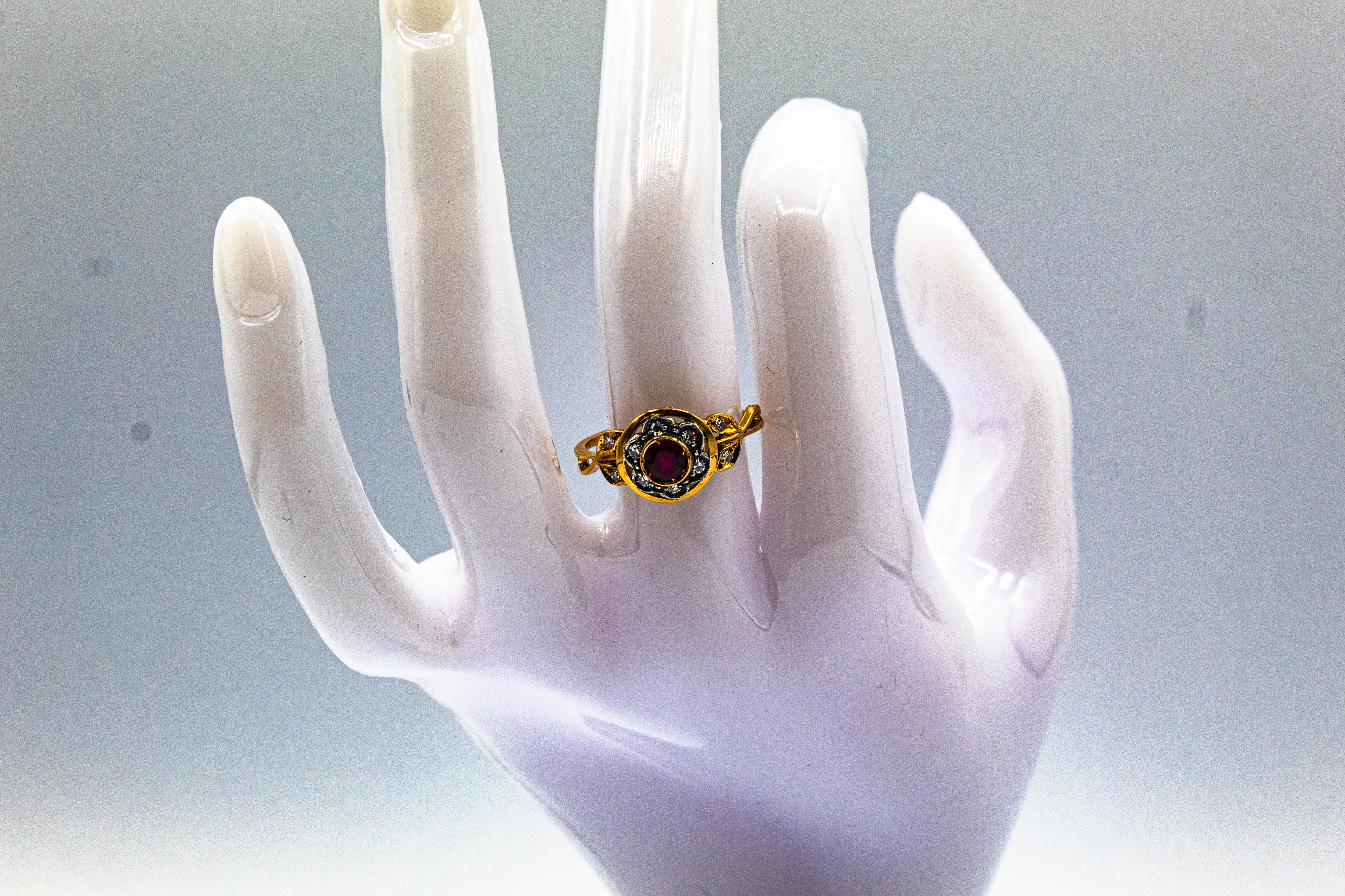Art Nouveau Style White Old European Cut Diamond Ruby Yellow Gold Cocktail Ring For Sale 12