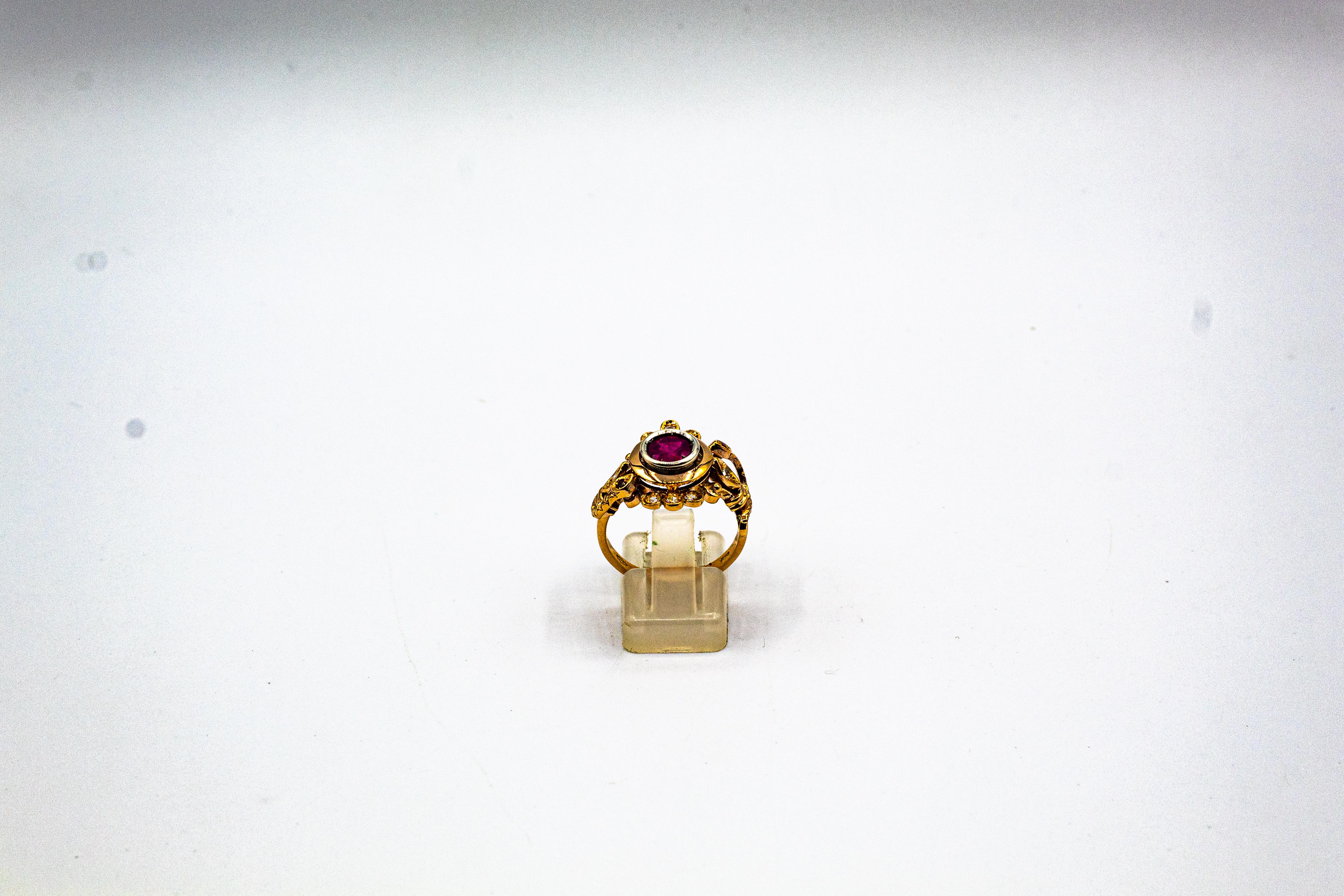 Jugendstil Weißer Alt-Europäischer Schliff Diamant Rubin Gelbgold Cocktail Ring (Art déco) im Angebot