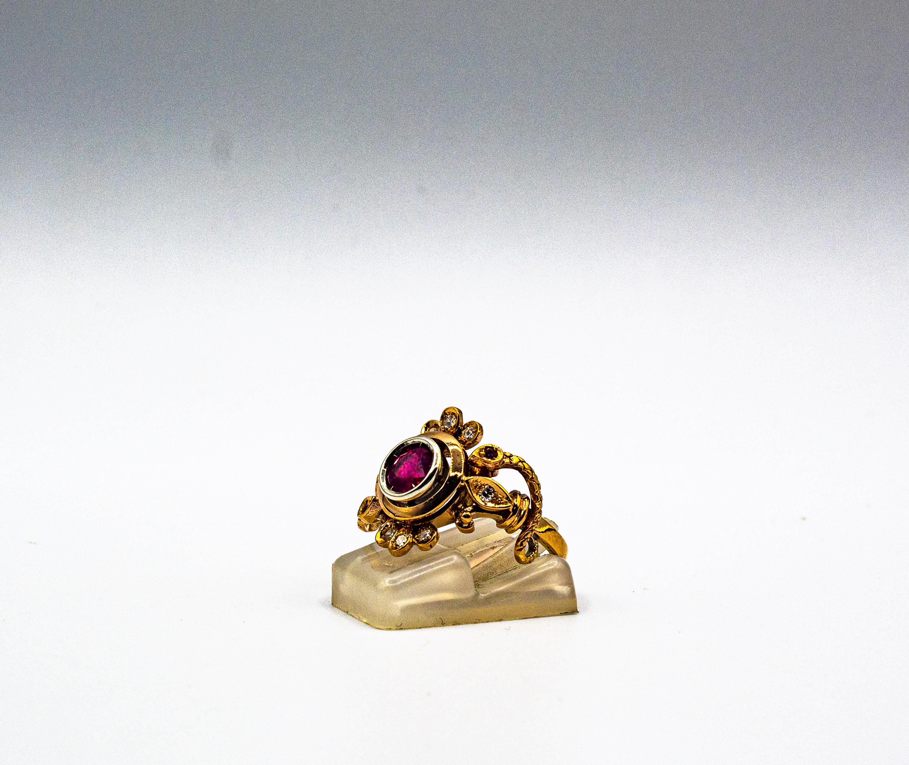 Jugendstil Weißer Alt-Europäischer Schliff Diamant Rubin Gelbgold Cocktail Ring im Angebot 3