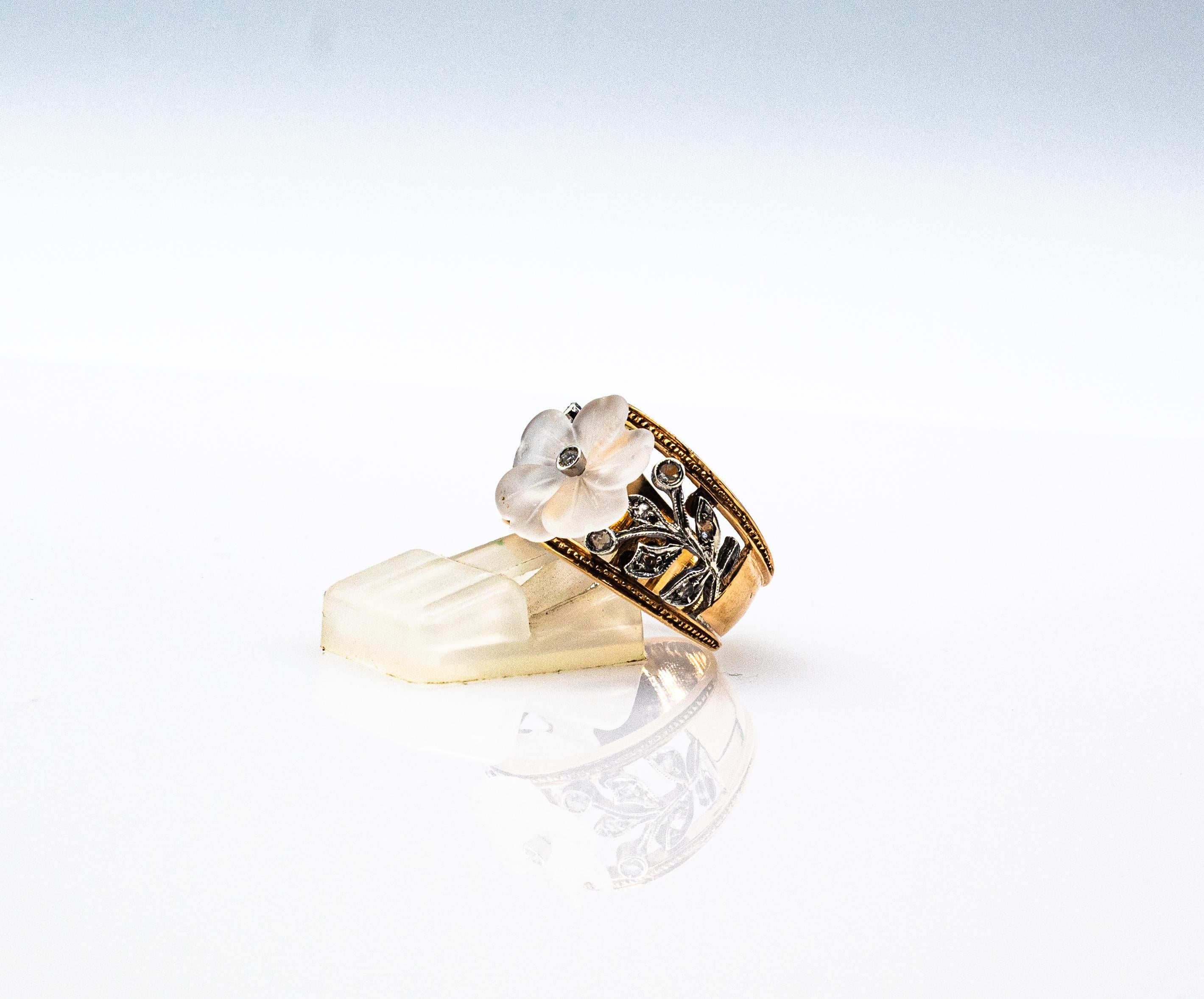 Bague de cocktail en or jaune, diamant blanc taillé en rose et cristal de roche, style Art Nouveau en vente 5