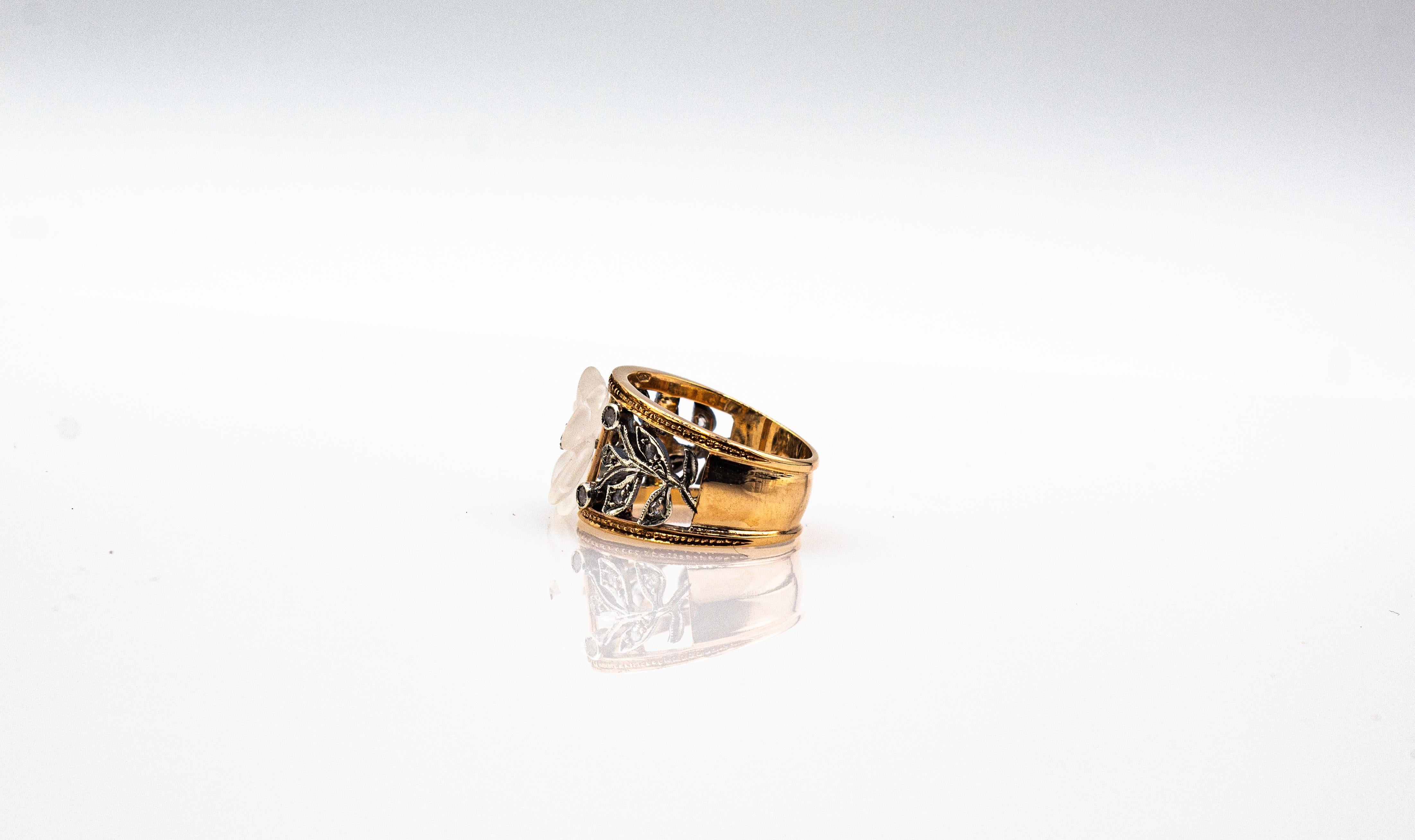Bague de cocktail en or jaune, diamant blanc taillé en rose et cristal de roche, style Art Nouveau en vente 8