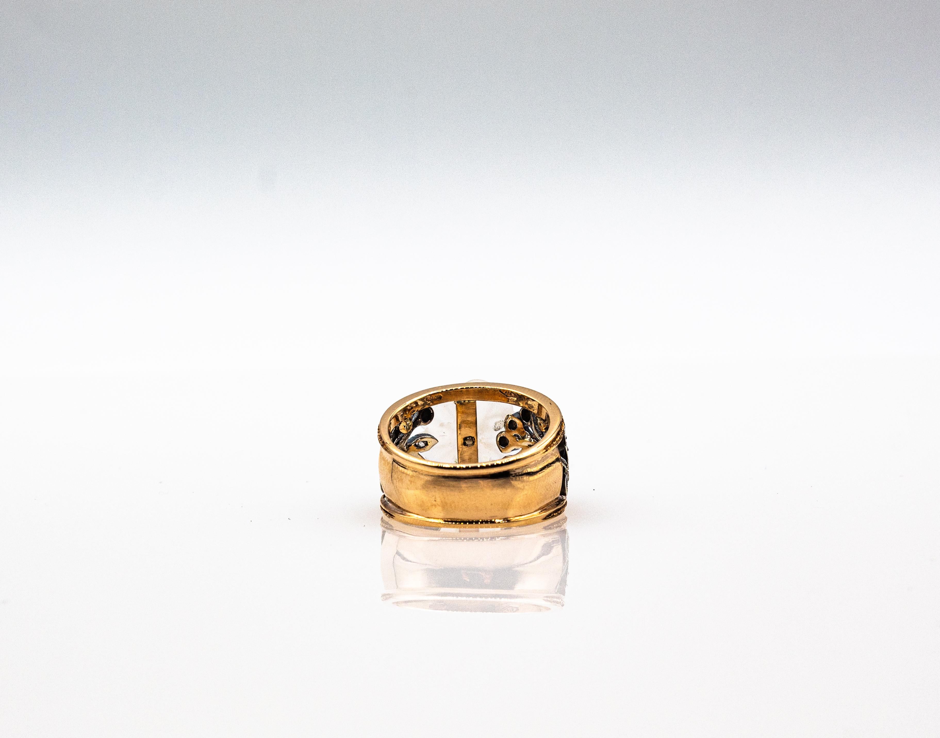 Bague de cocktail en or jaune, diamant blanc taillé en rose et cristal de roche, style Art Nouveau en vente 9