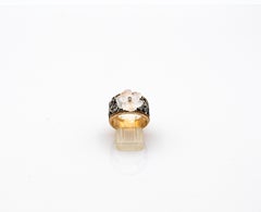 Art Nouveau Style White Rose Cut Diamond Rock Crystal Yellow Gold Cocktail Ring