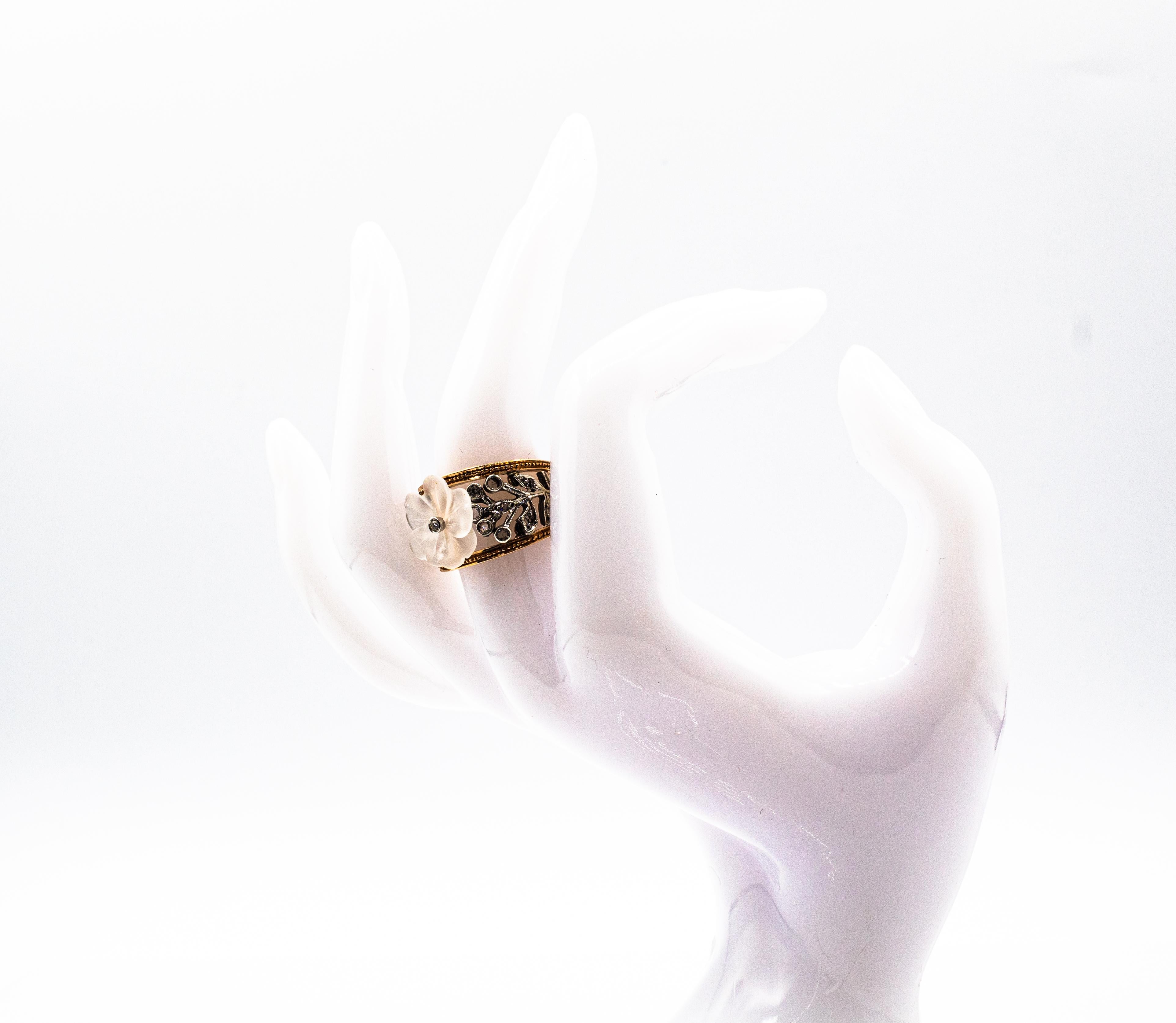 Bague de cocktail en or jaune, diamant blanc taillé en rose et cristal de roche, style Art Nouveau en vente 14