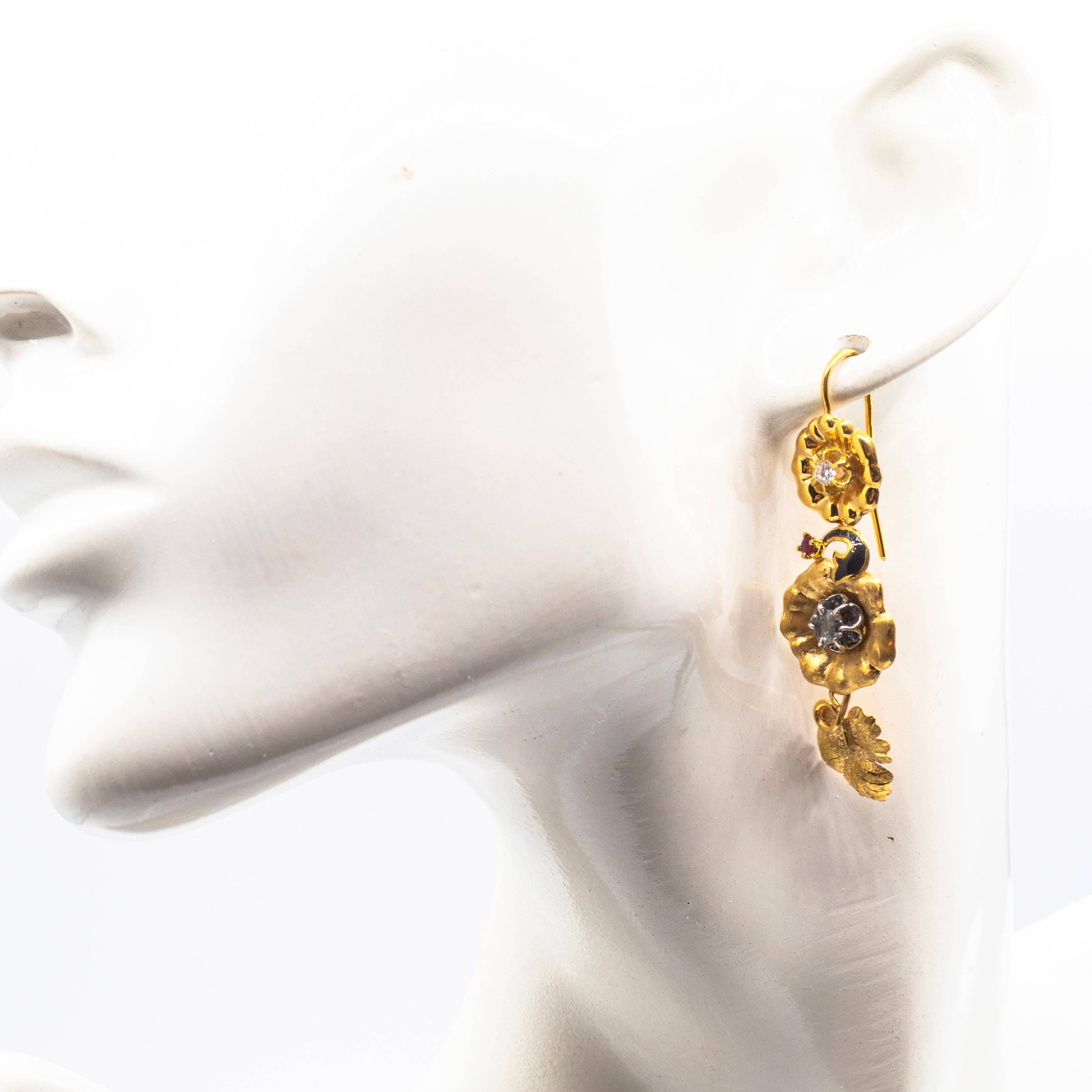 Art Nouveau Style White Rose Cut Diamond Ruby Yellow Gold 