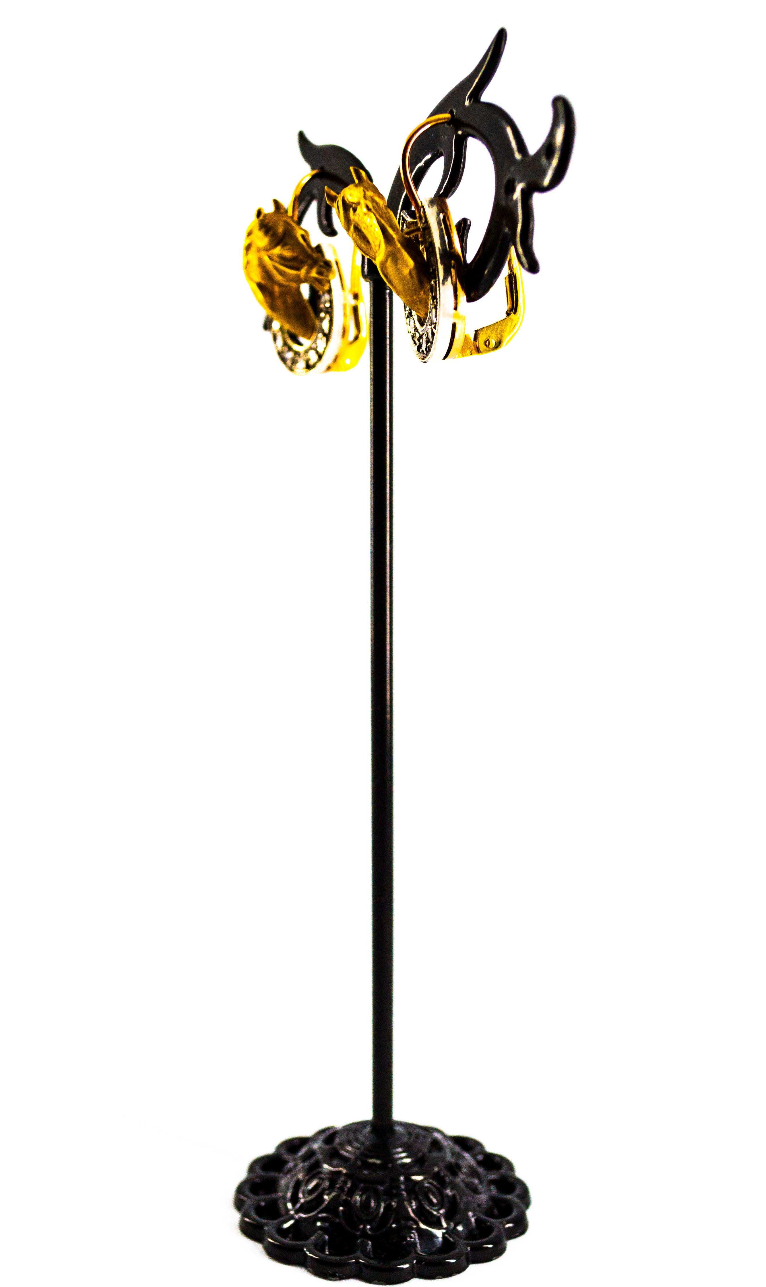 Women's or Men's Art Nouveau Style White Rose Cut Diamond Yellow Gold Dangle 