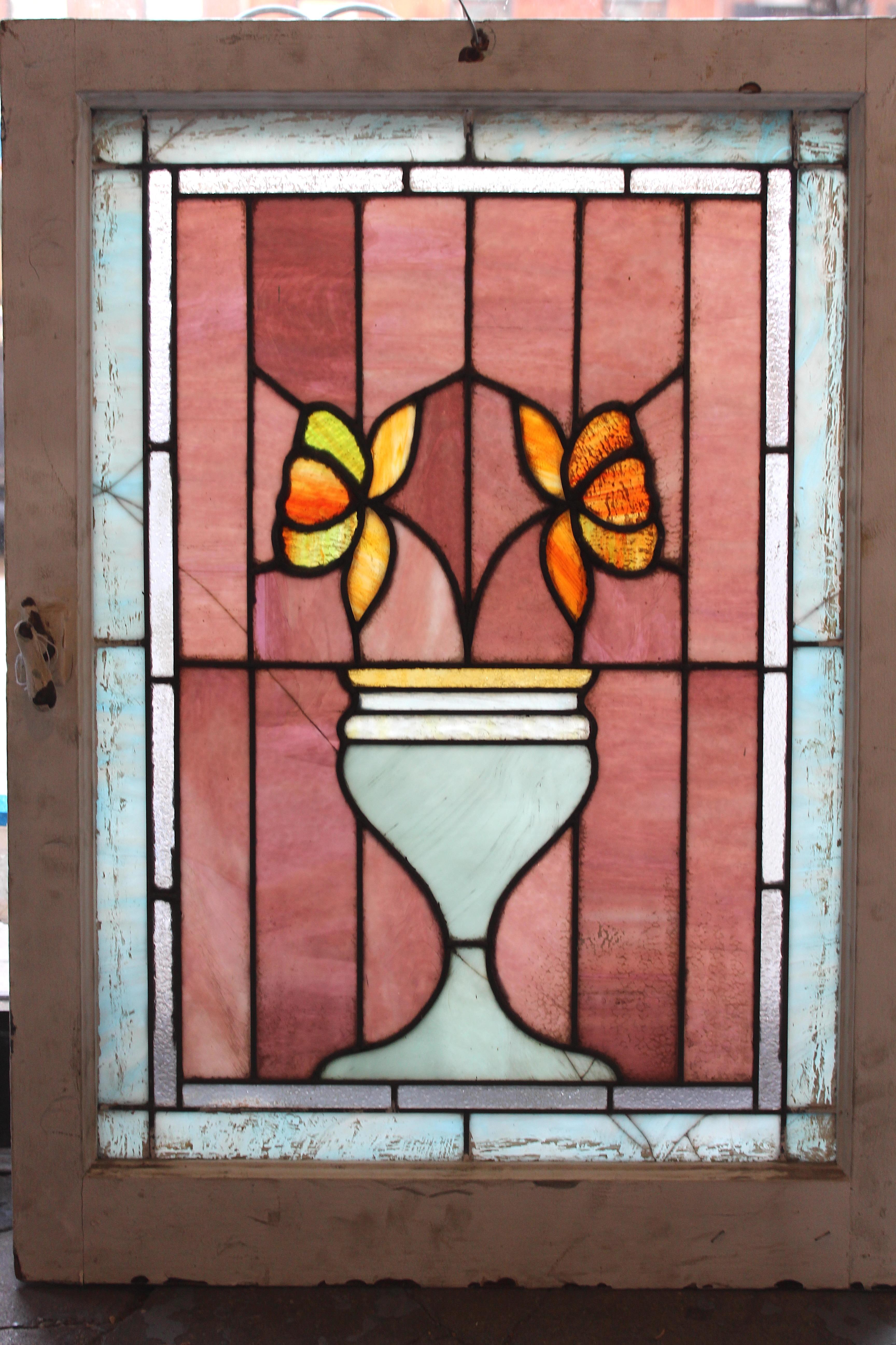 Art Nouveau  Style Window w/ Vase of Flowers 24