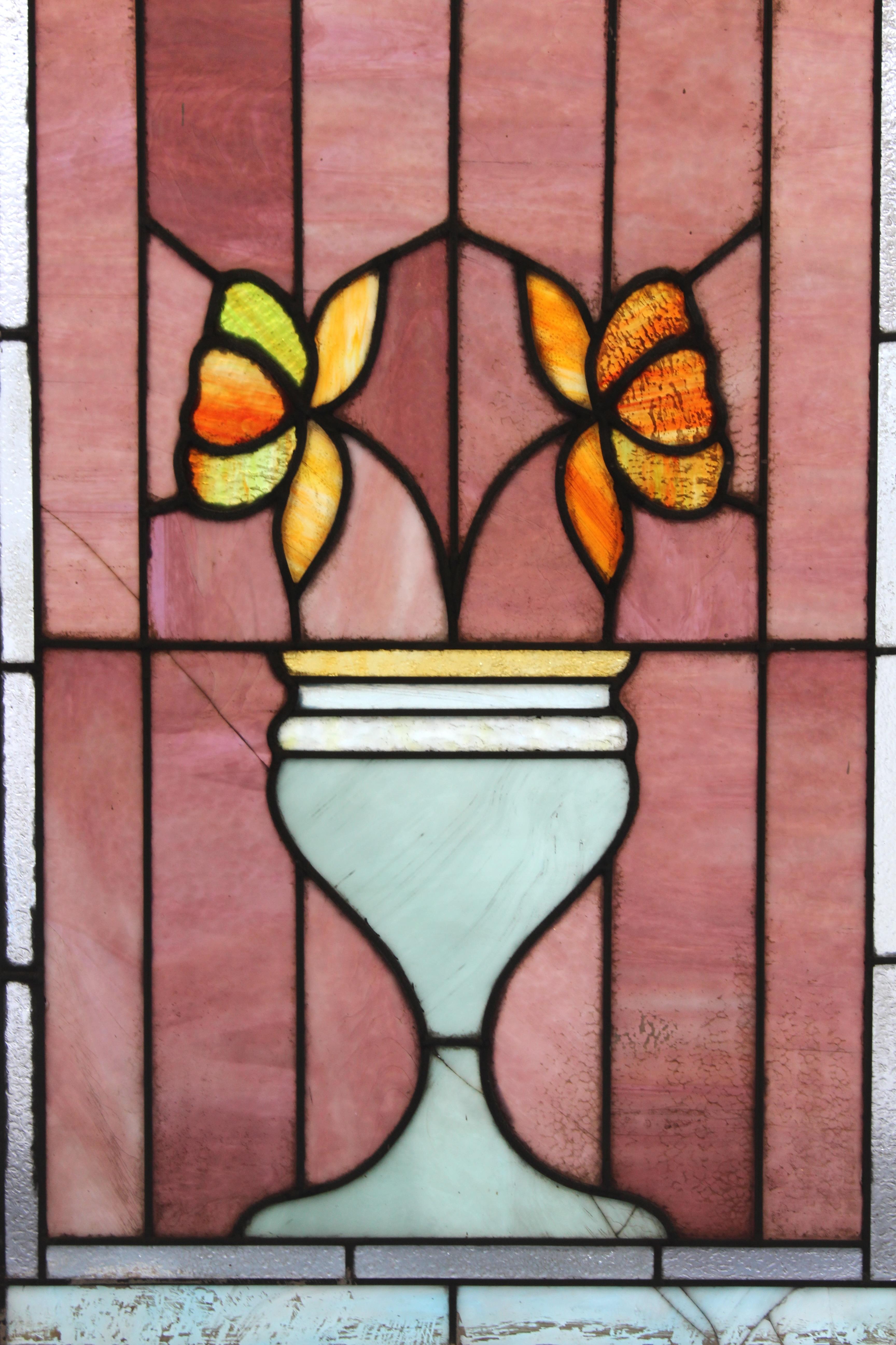 19th Century Art Nouveau  Style Window w/ Vase of Flowers 24