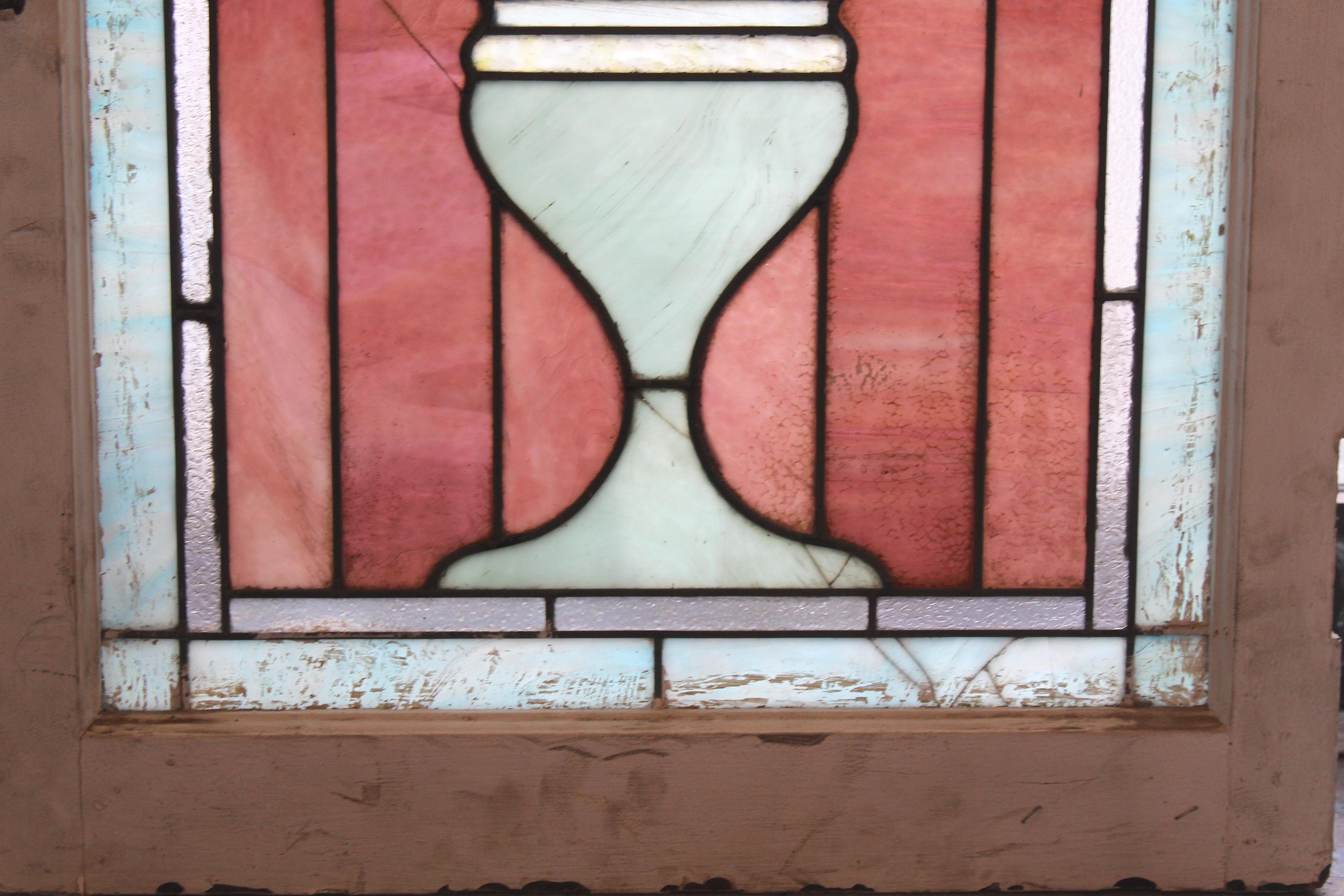 Stained Glass Art Nouveau  Style Window w/ Vase of Flowers 24
