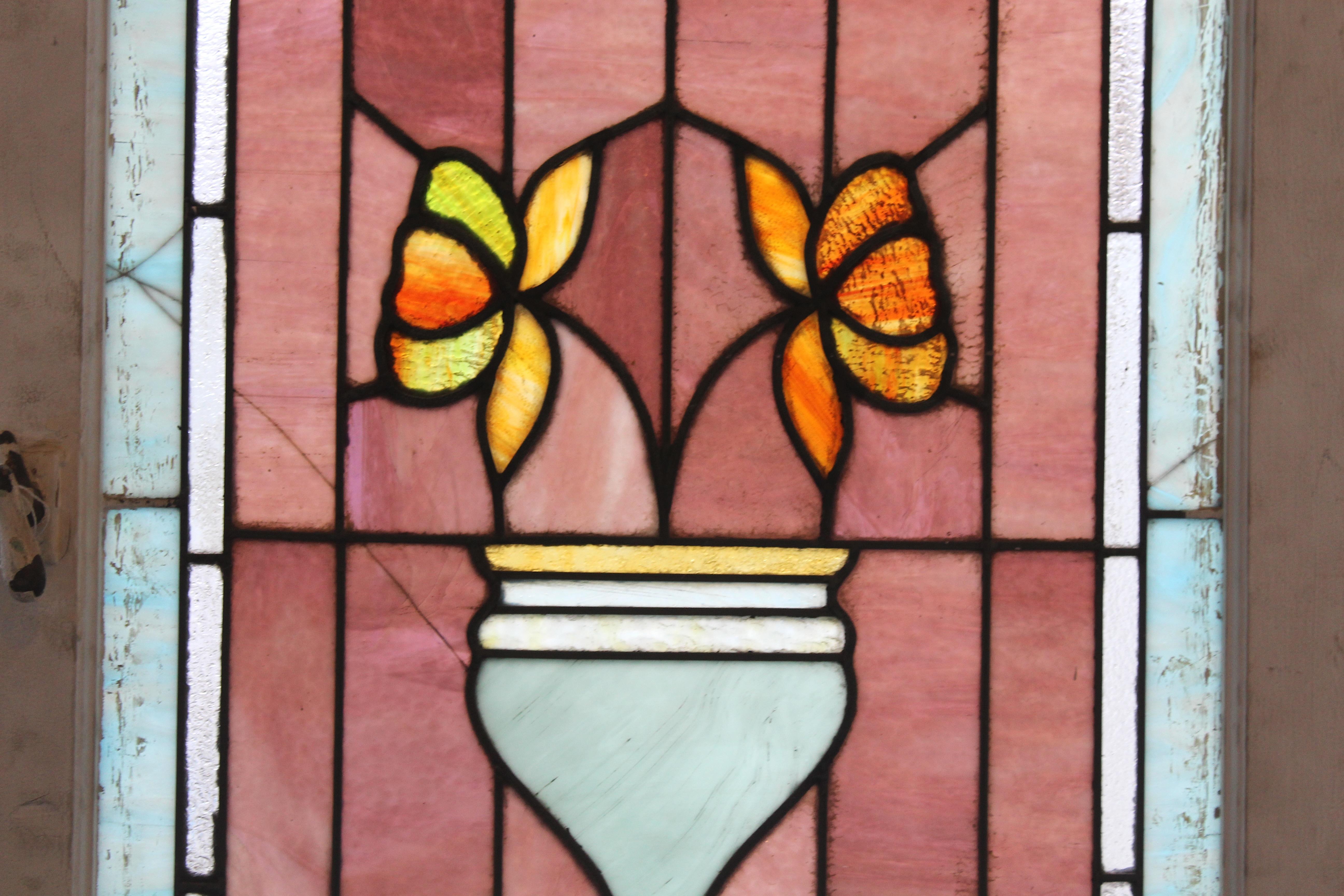 Art Nouveau  Style Window w/ Vase of Flowers 24